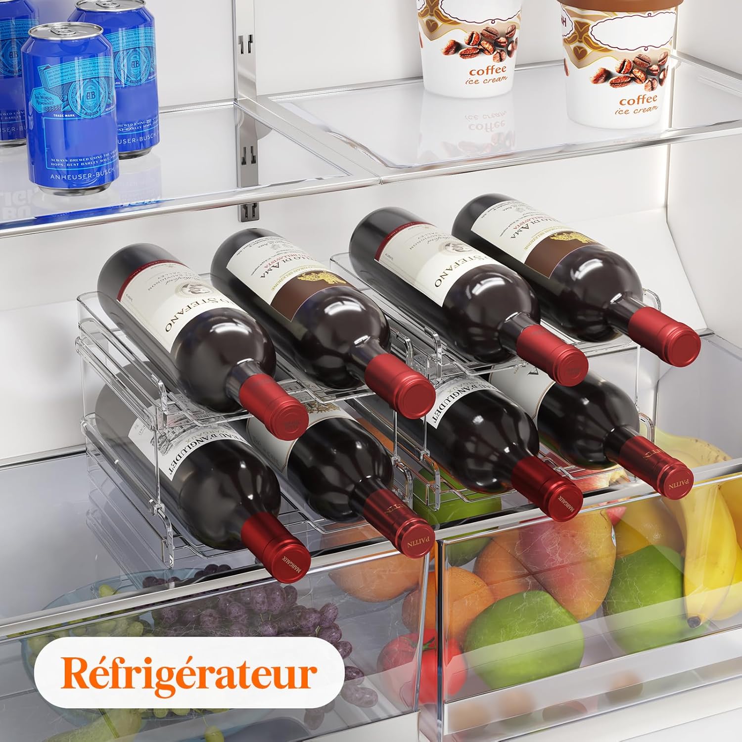 Lifewit - Casier à vin empilable, lot de 3, 12 bouteilles, plastique transparent