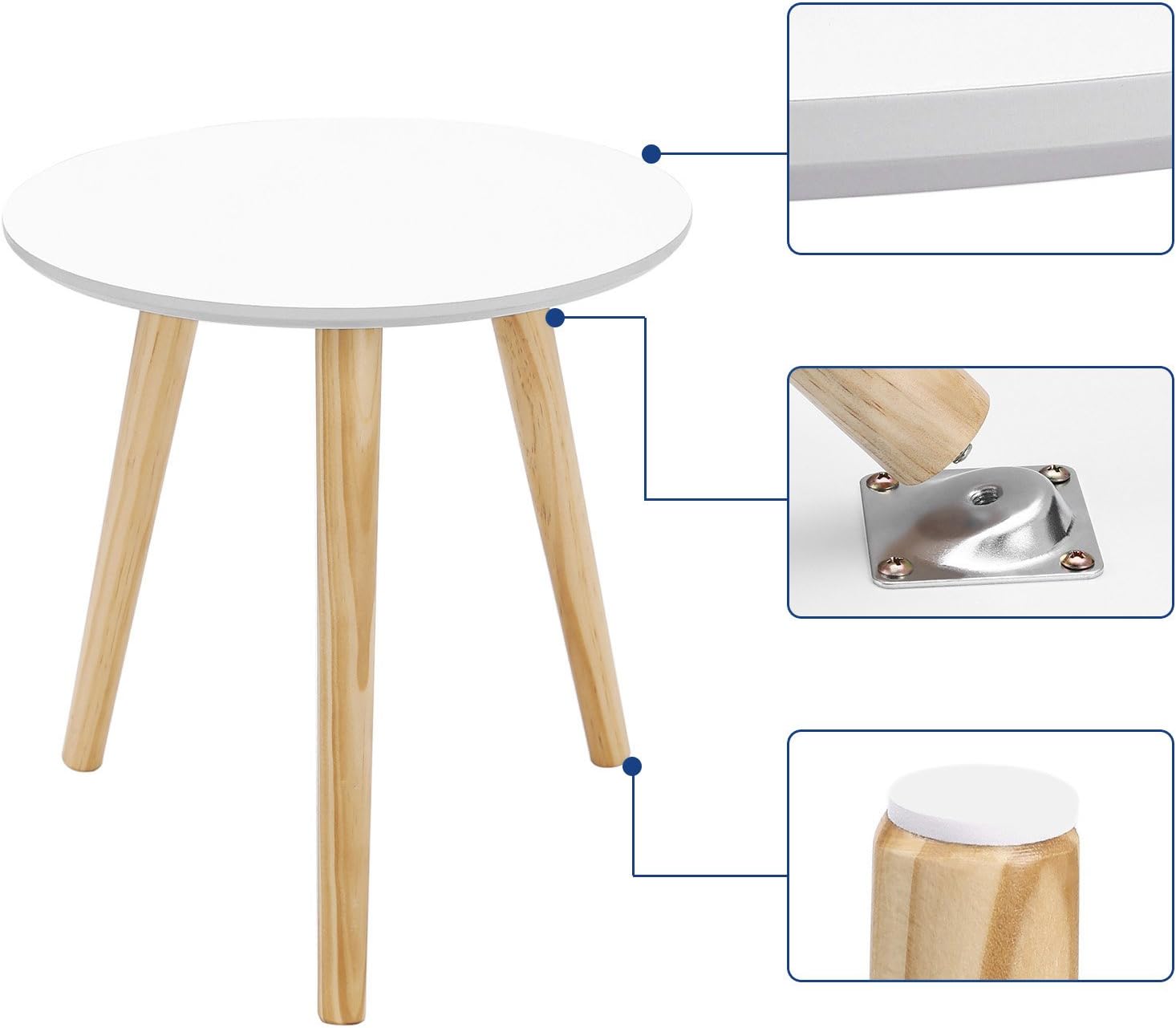 SONGMICS - table basse ronde lot de 2, bois de pin, style scandinave, LET07WN