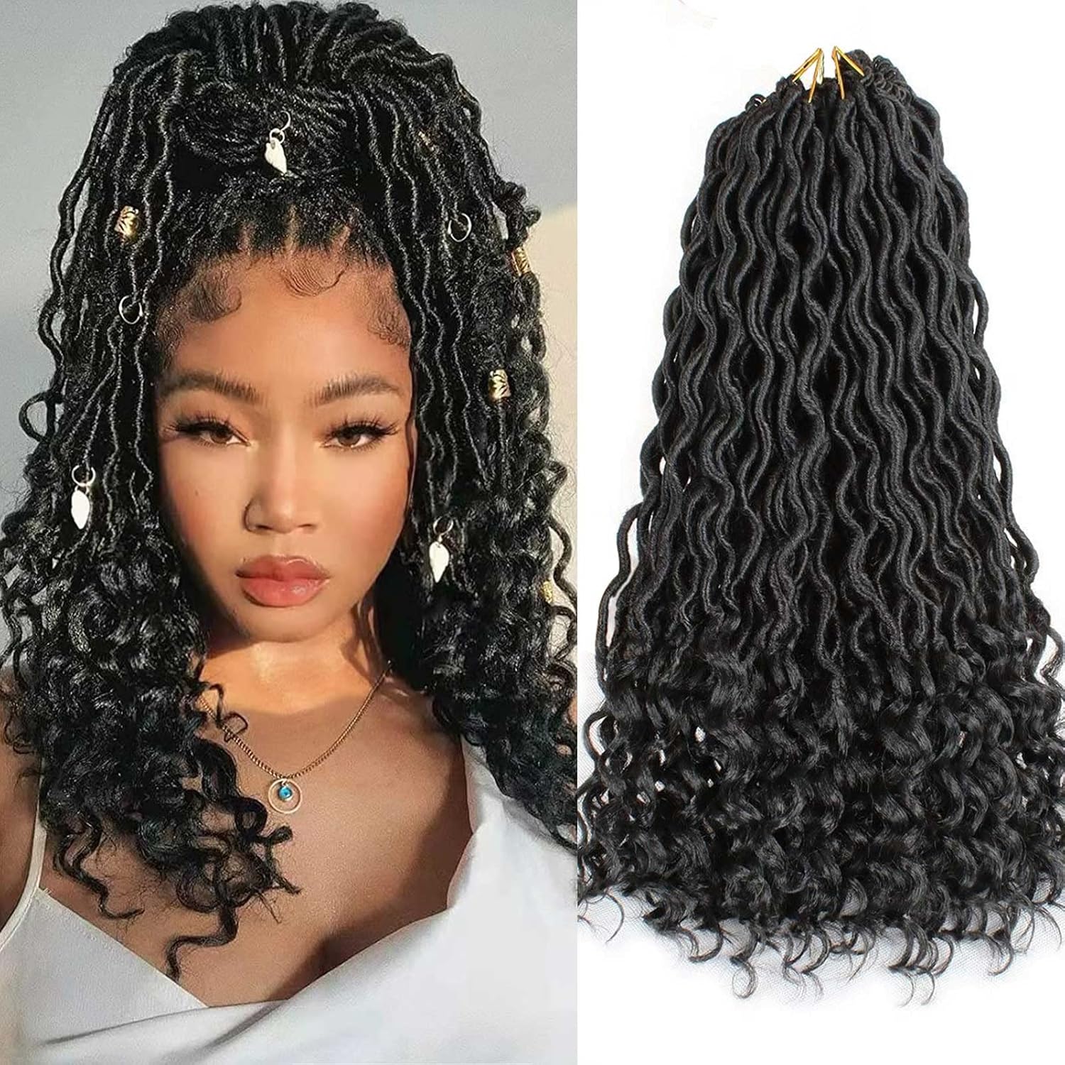 Xtrend - Déese Faux Locs 18 pouces - 6pcs, bouclés, 24 mèches, 1B#