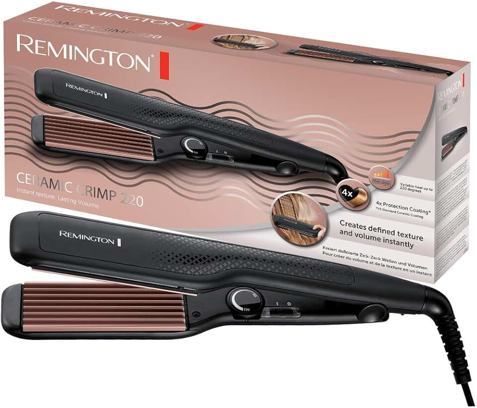 Remington - Fer à gaufrer cheveux, plaques larges, céramique tourmaline, température réglable 150-220°C, S3580