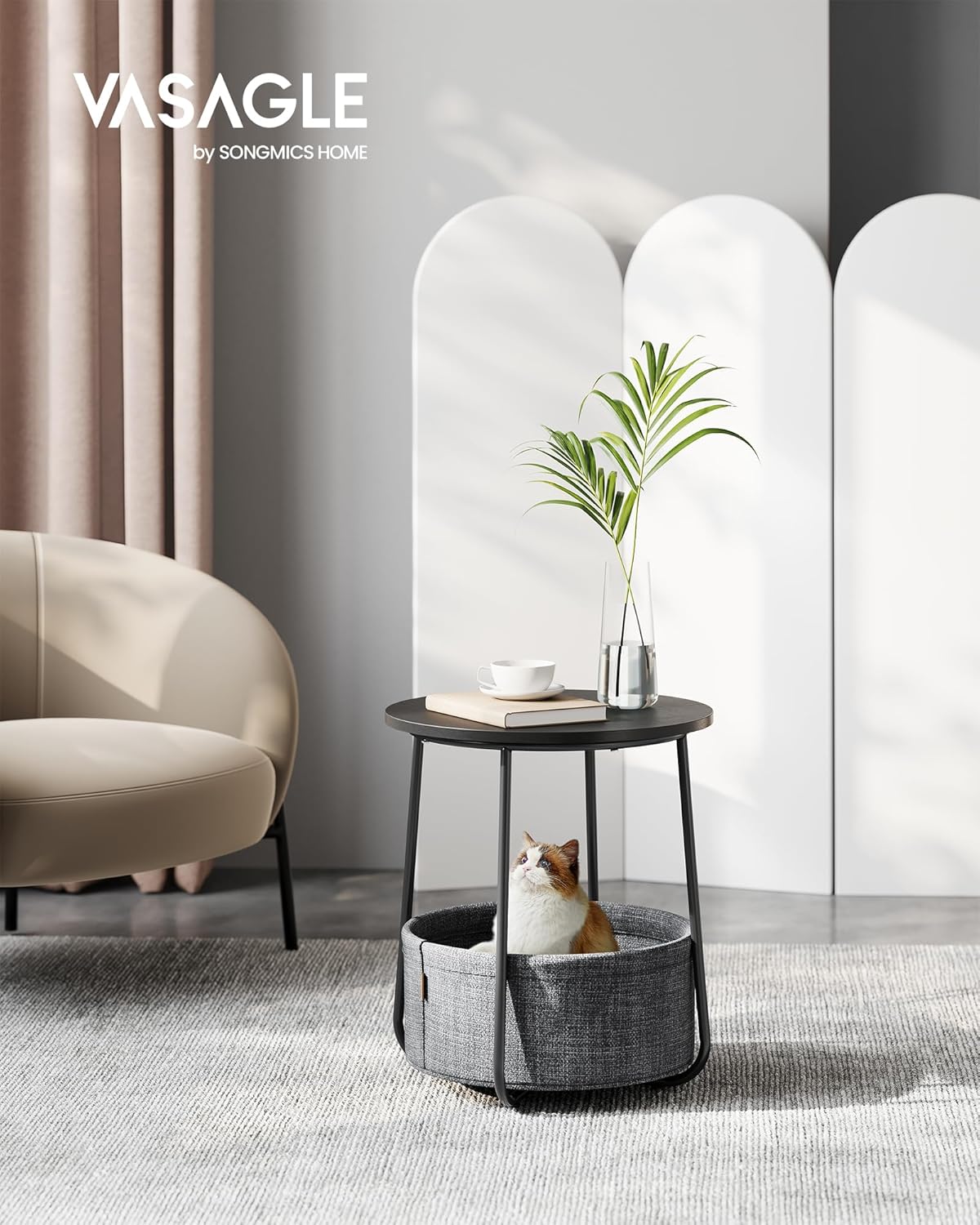 VASAGLE - table basse ronde compacte - rangement tissu intégré - LET223B01