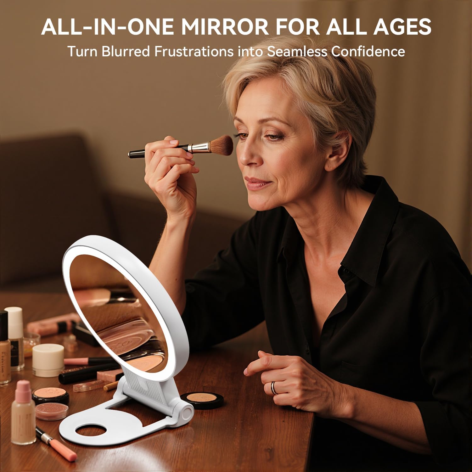Auxmir - miroir lumineux double face, 30X/1X, LED rechargeable, compact