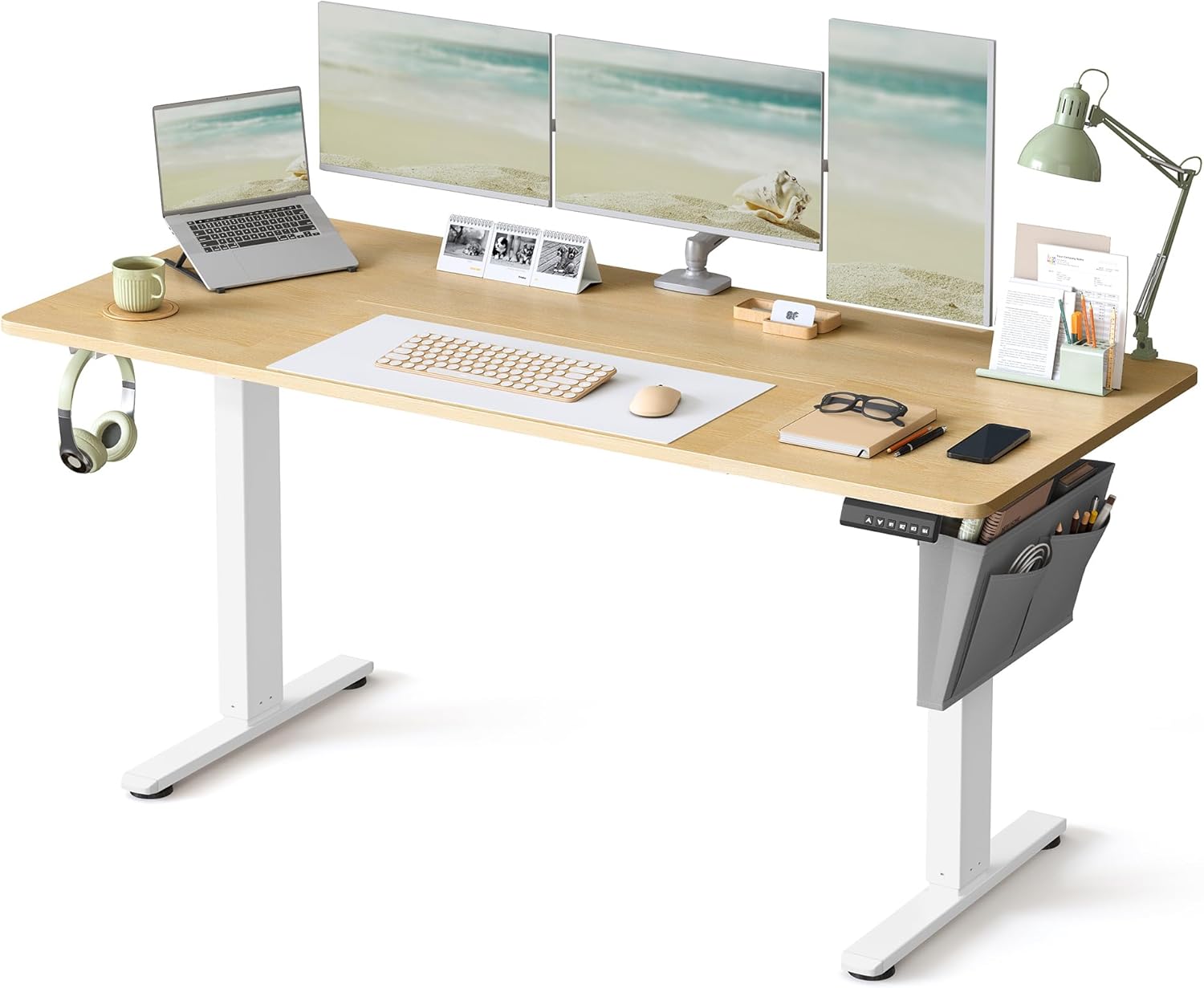 SONGMICS - bureau électrique série LSD - 160x70 cm - hauteur réglable, mémoire 4 positions, doré chêne LSD136Y01
