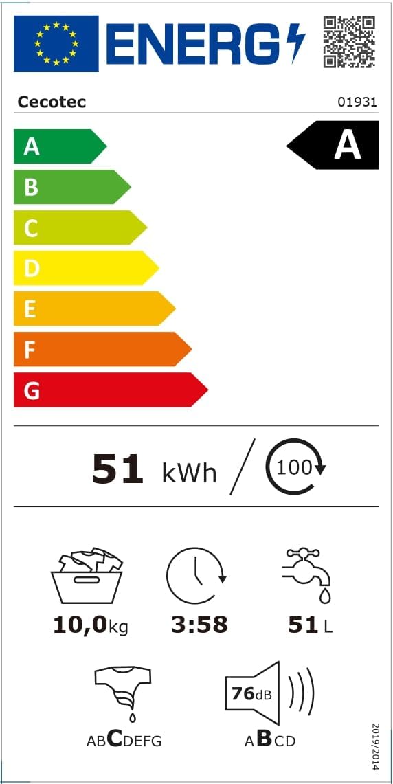 Cecotec - DressCode 10610 Inverter - 10kg - 1400 RPM, Steam Max, 15 programmes, OnSmart, Stop&Go, Drum Clean