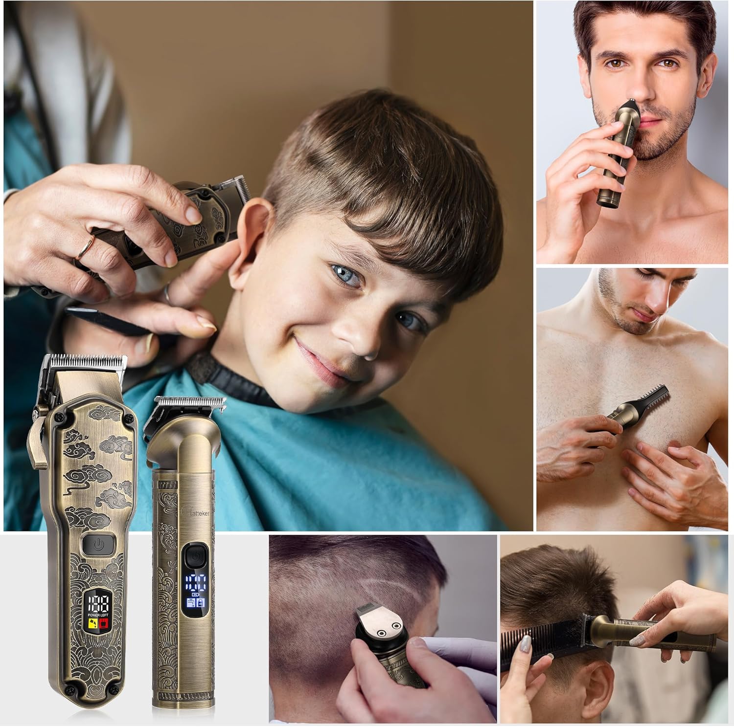 Hatteker - Set tondeuse pro, sans fil, lavable, multi-usages