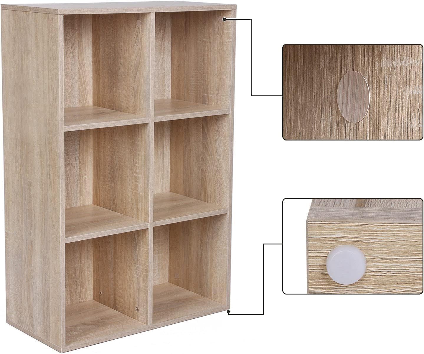 VASAGLE - étagère cubique 6 cases - bois chêne, rangement LBC203H