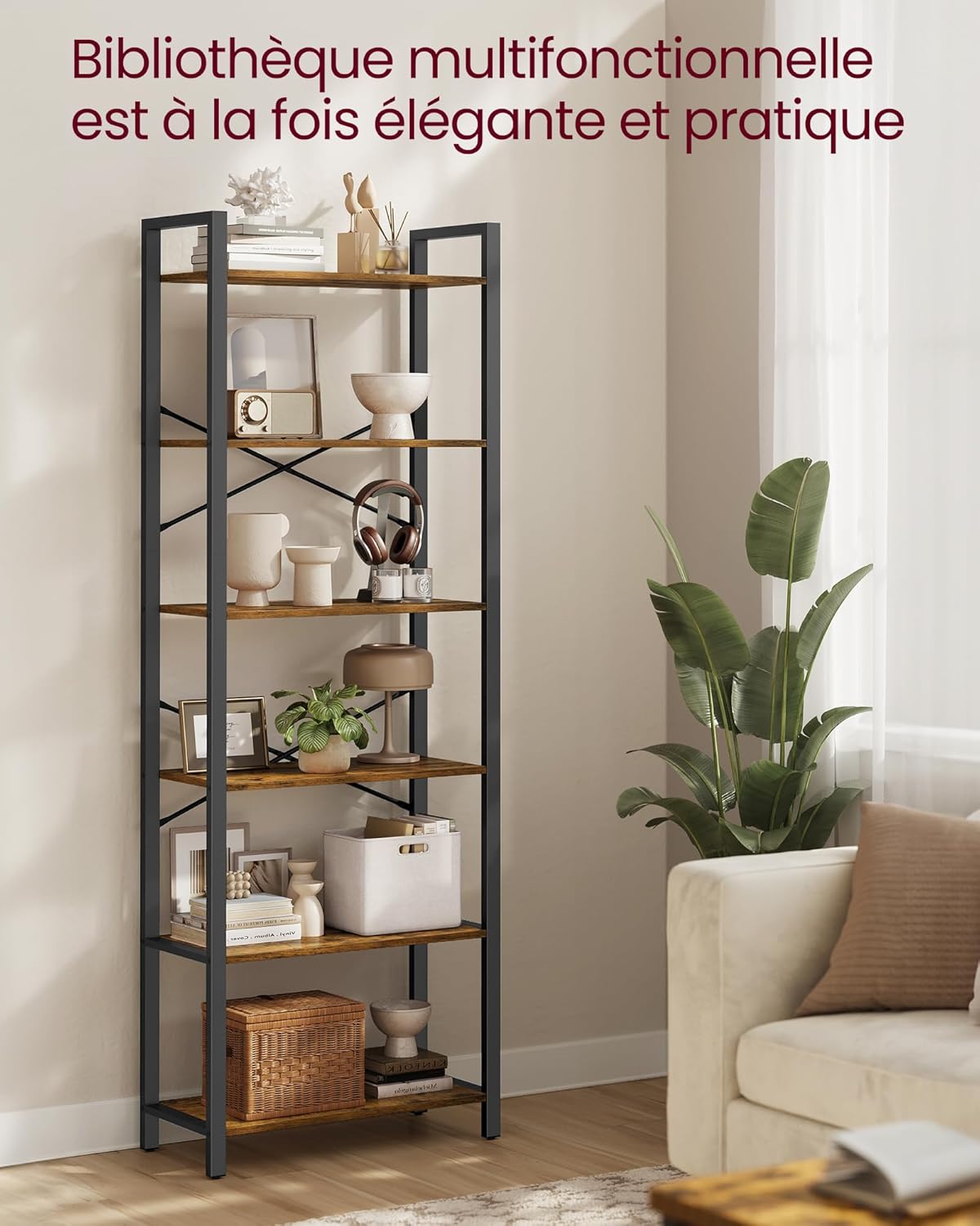 VASAGLE - étagère 6 niveaux - 30x66x186 cm - style industriel, LLS062B01