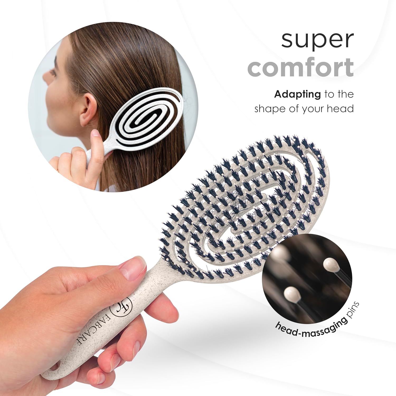 FABCARE - Brosse à cheveux Double Ressort - sanglier, démêlante, beige