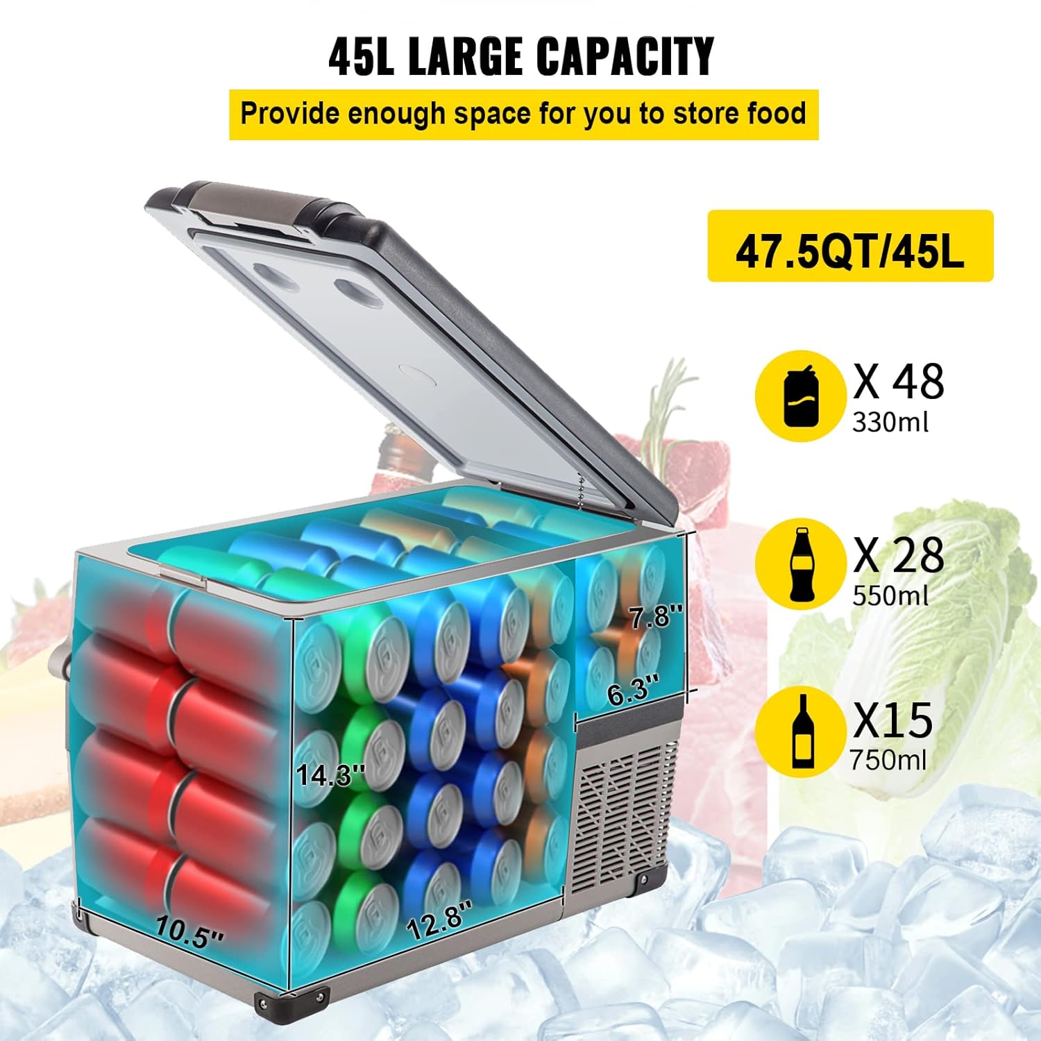 VEVOR - glacière électrique, 45L, 60W, portable, 69.3x34.5x45.6cm