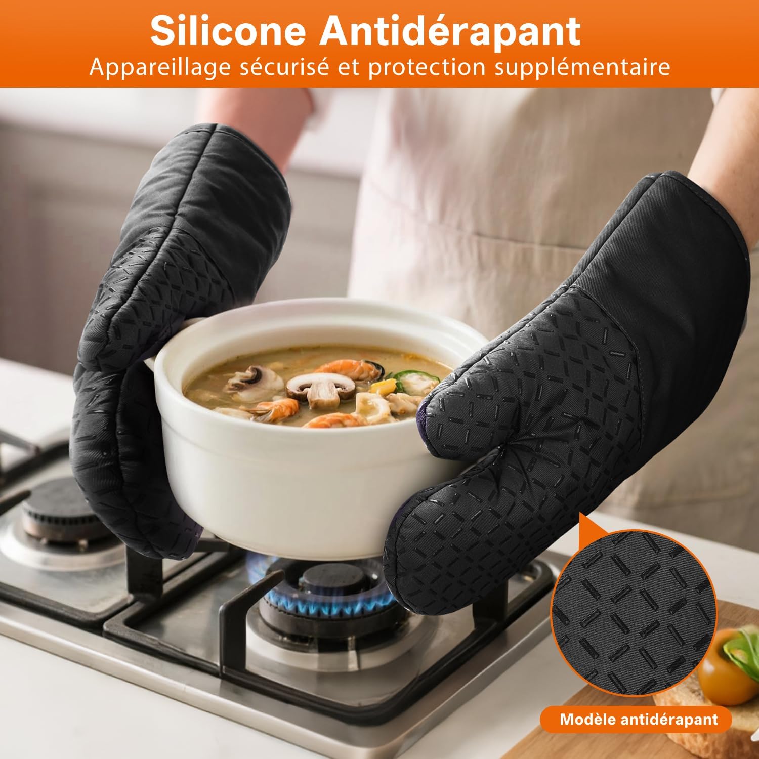 MILcea - Gant Four, lot de 4, 32cm - silicone antidérapant, résiste à 300°C