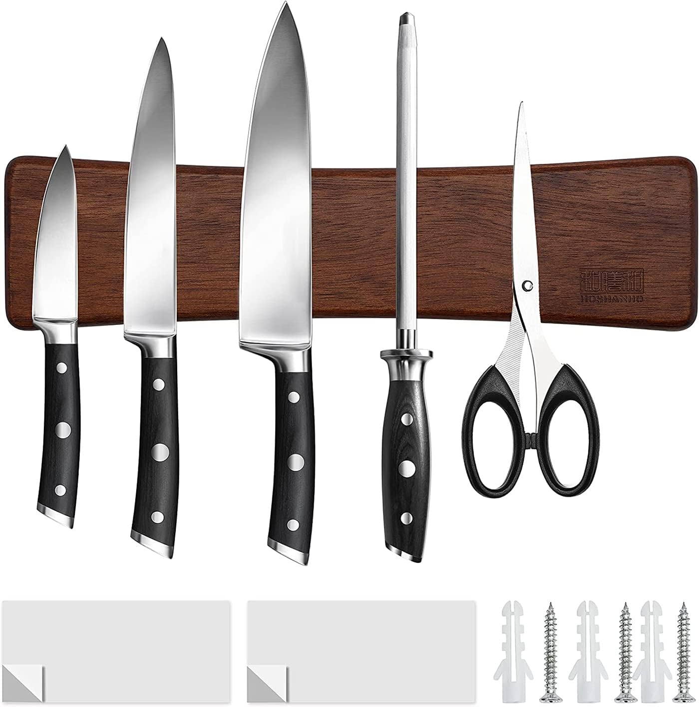HOSHANHO - Porte-couteaux bois aimanté - 25cm - aimant puissant, rangement couteaux