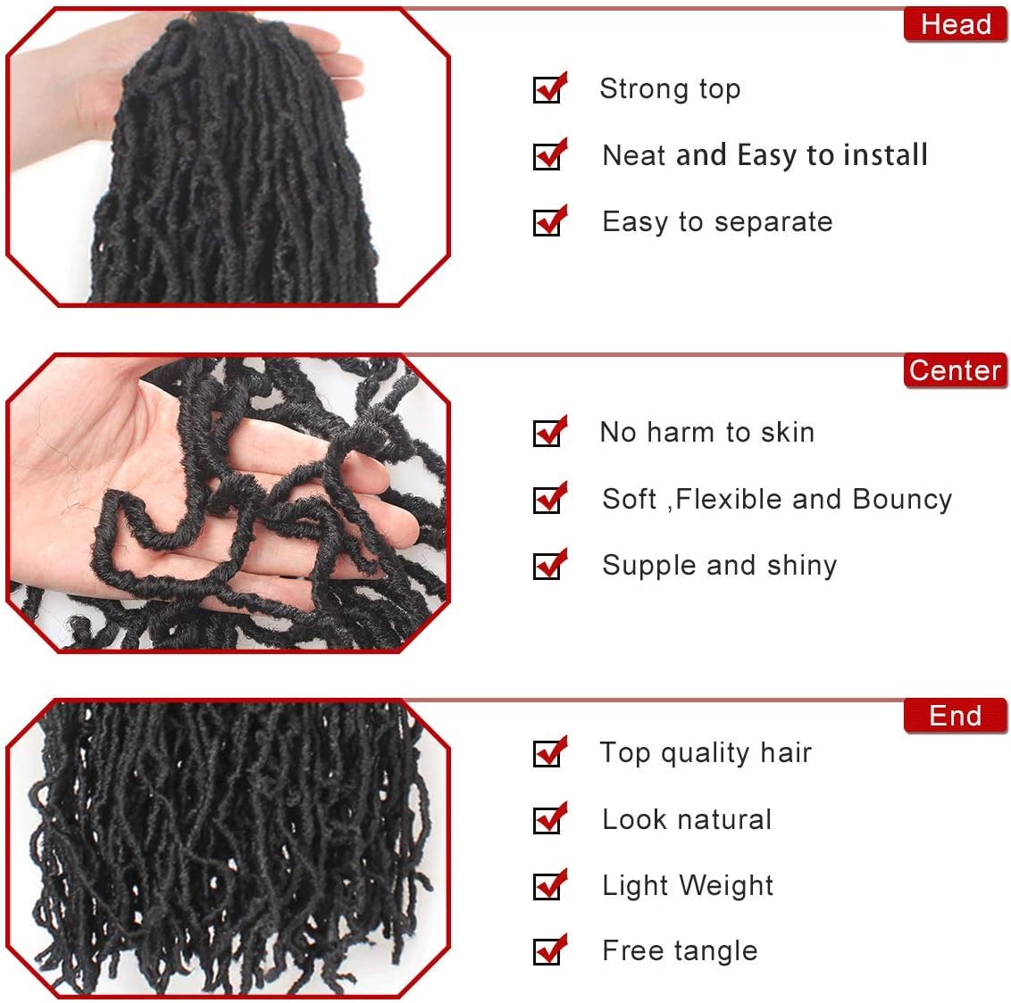 Xtrend - Nu Locs crochet cheveux synthétiques 91 cm, 7x12 mèches, 1B#