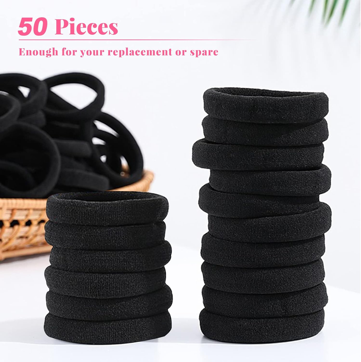 Elastique cheveux - lot de 50 - 8 mm - coton épais sans couture, mixte