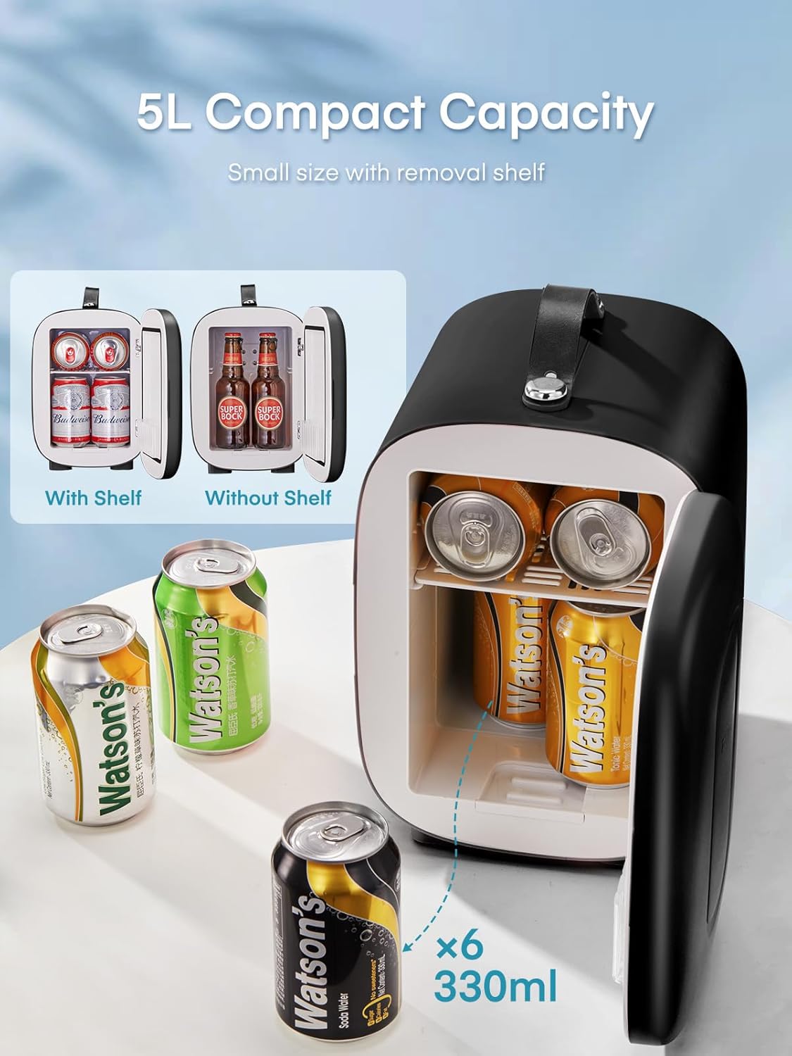 FOHERE - Mini Frigo 5L - compact 6 canettes, AC/DC, cosmétiques, bureau
