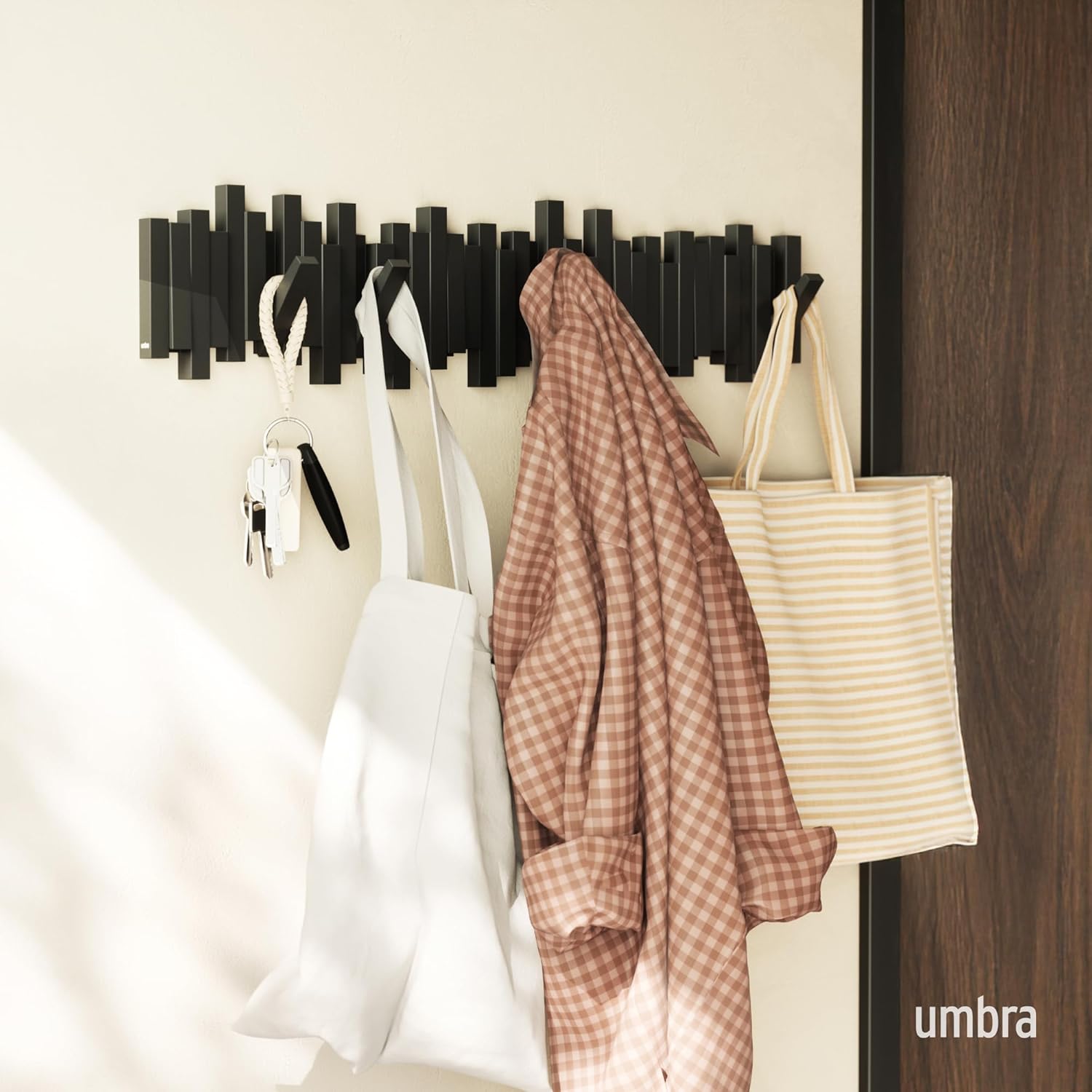 Umbra - Sticks - porte-manteau mural 8 crochets, design noir, compact
