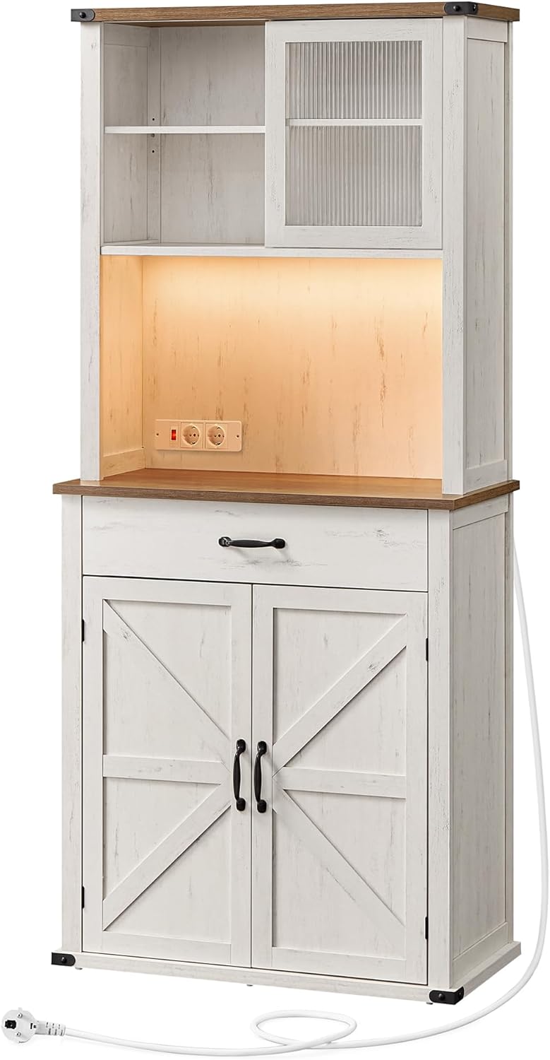 VASAGLE - meuble de rangement campagne, 39,5x80,4x180,6cm, éclairage, étagères, ports USB, BBK363W22V1