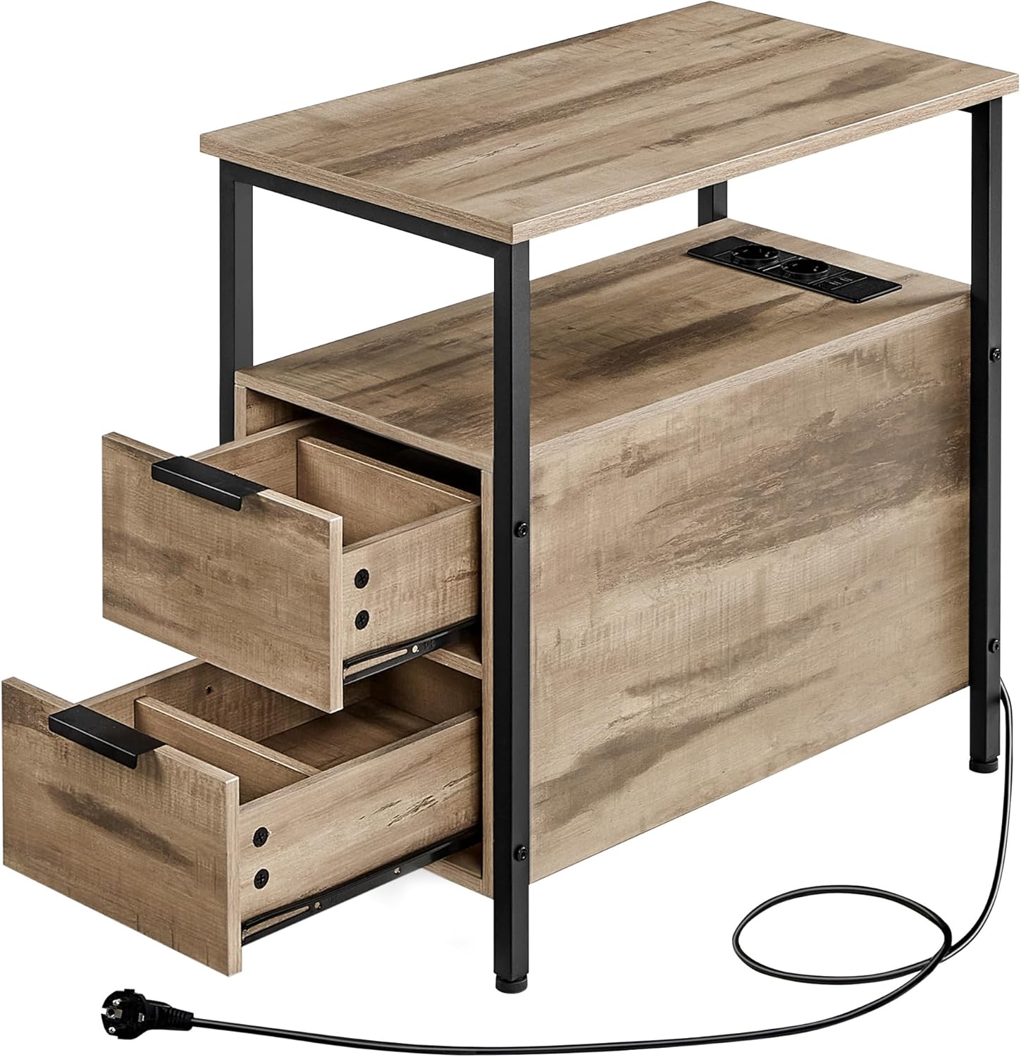 VASAGLE - table d’appoint, 2 tiroirs, multiprise, rangement, 35x30x60 cm, LET325K01