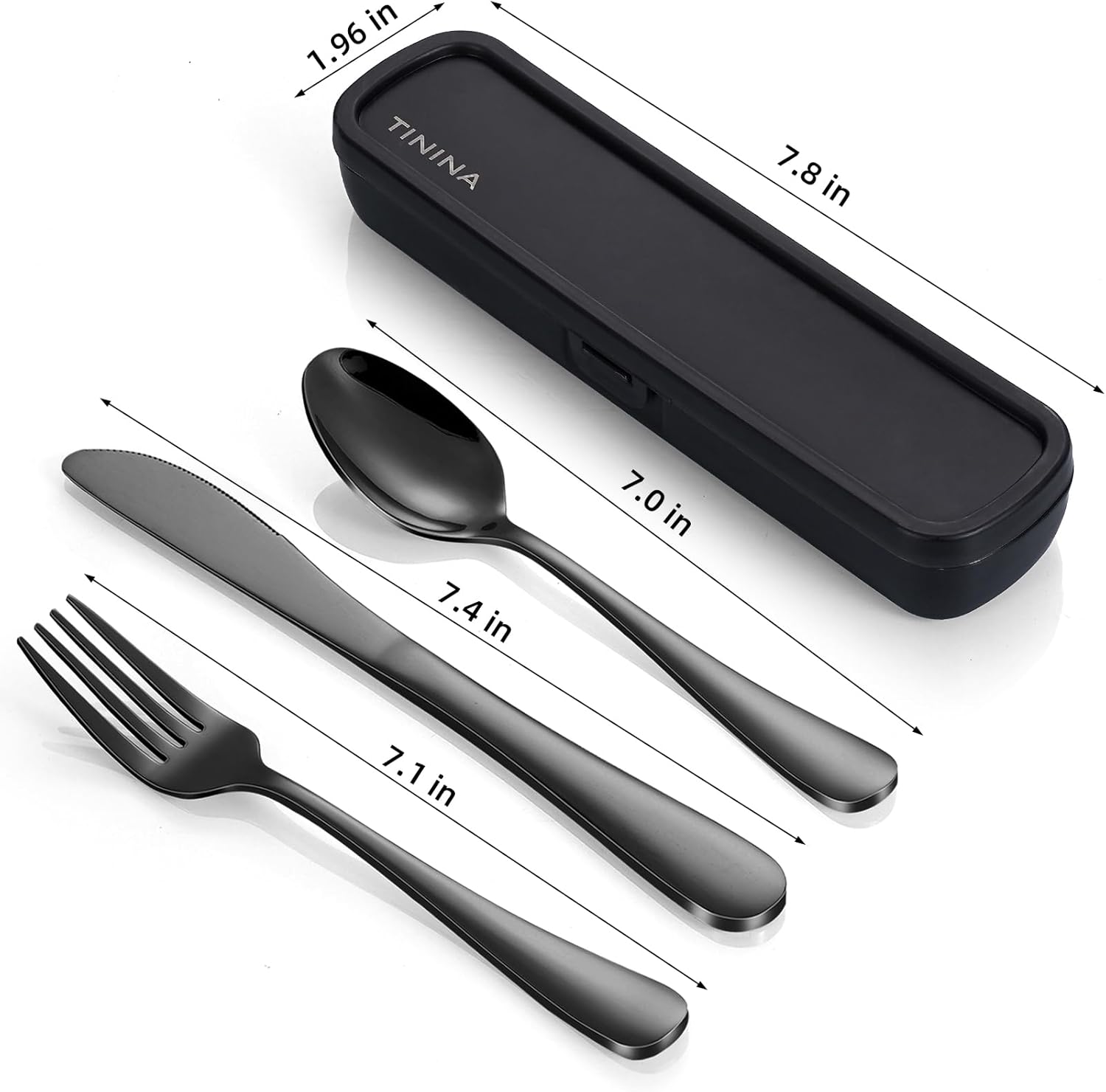 Couverts de camping - acier inoxydable - étui renforcé - lavable - noir