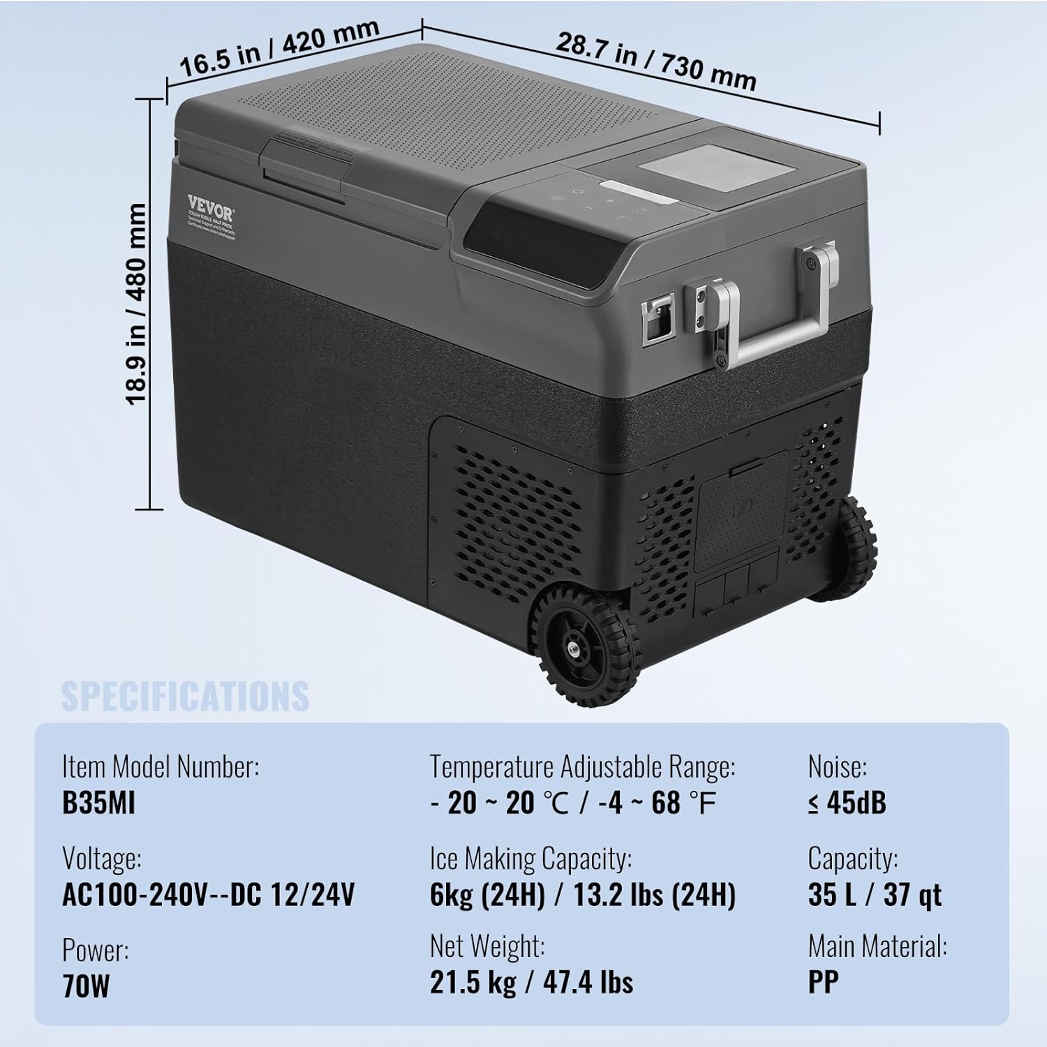 VEVOR - Glacière à compression 35L - température -20°C/20°C - fonction fabrication glace