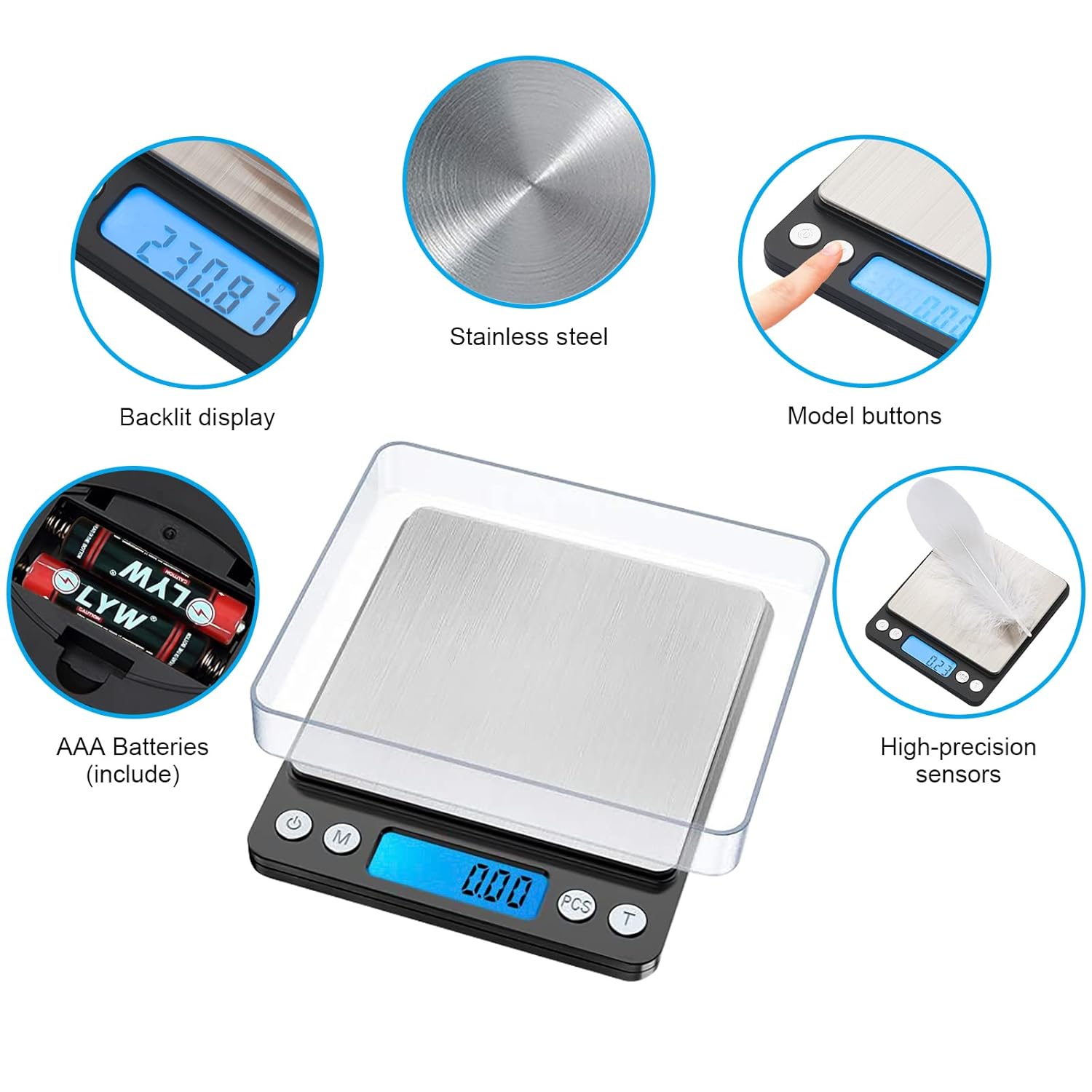 Grifema - GA2003 - 10x10cm - balance cuisine, précision 0,01g, tare, LCD