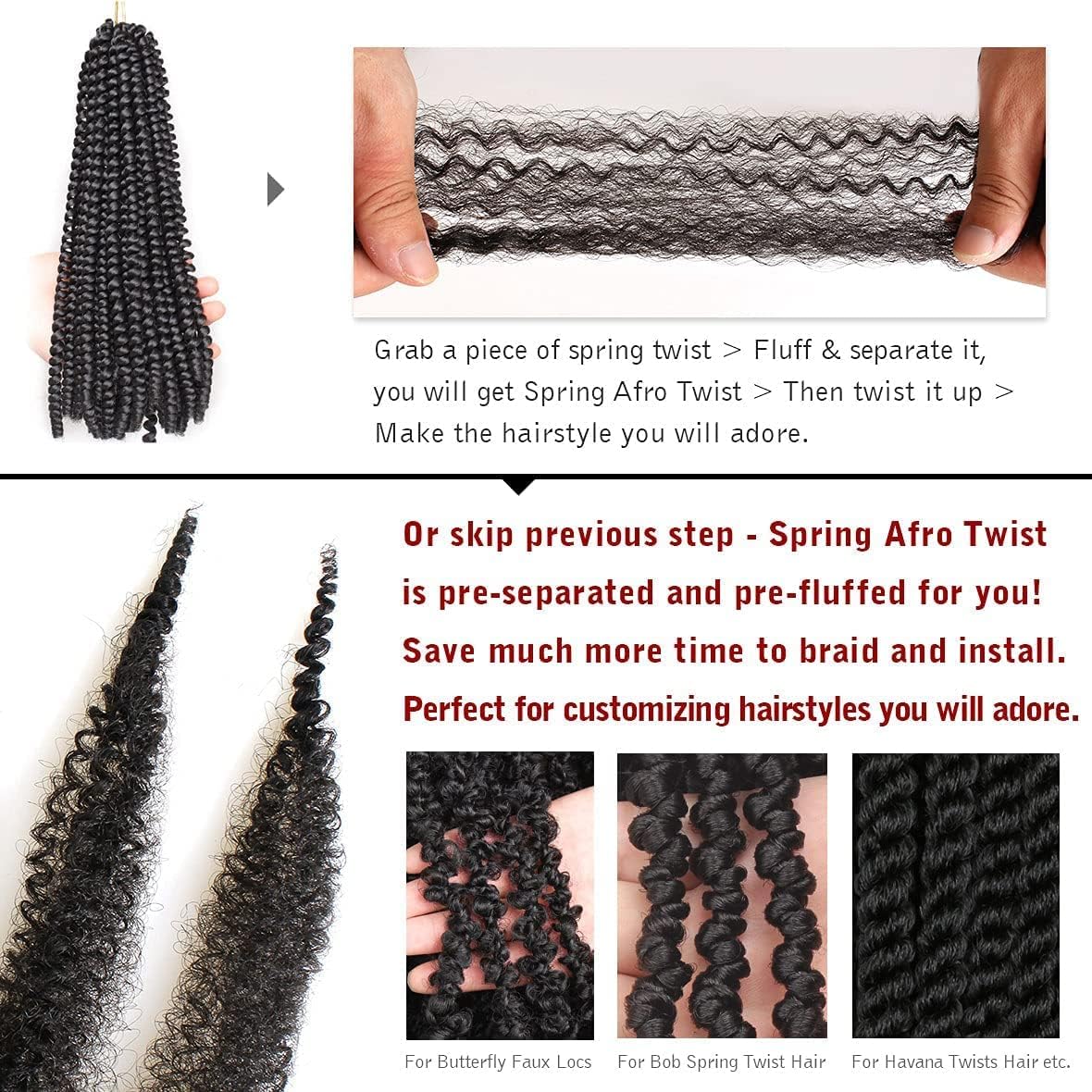 Xtrend - extensions Marley Twist - 61 cm - lot de 3, afro, douces, élastiques, noir 1B