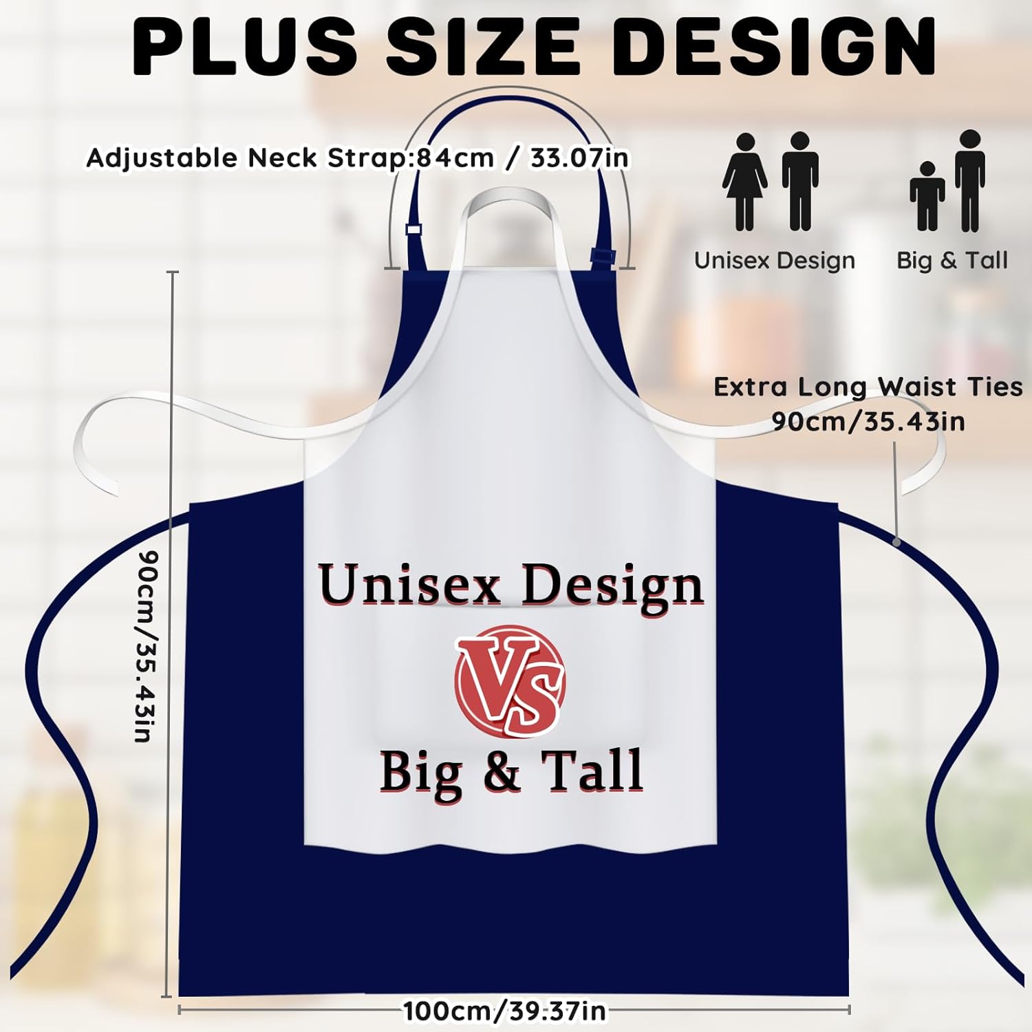 Tablier de chef - 2 poches, grande taille, unisexe, lot de 2 pièces