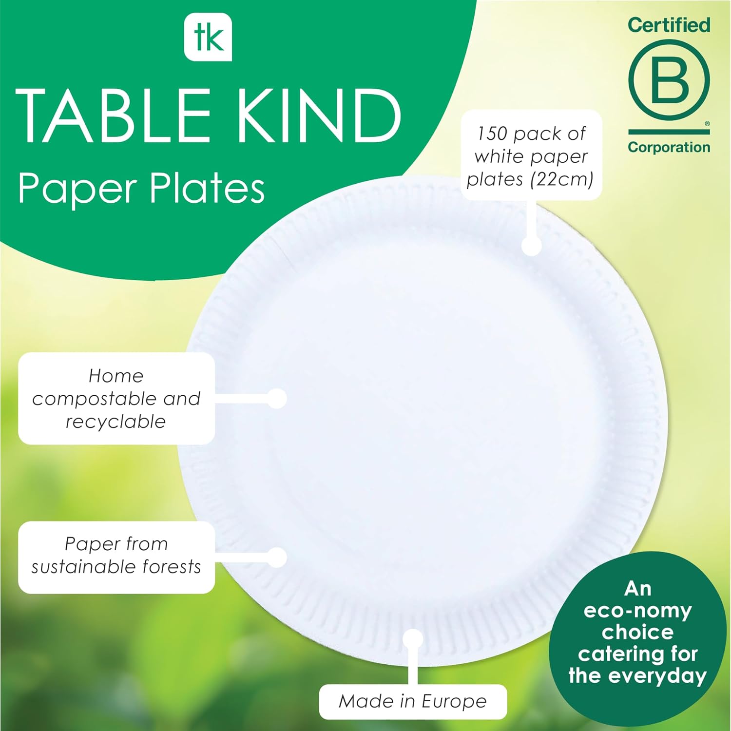 Talking Tables - assiettes carton blanches - 22 cm - lot 150, jetables