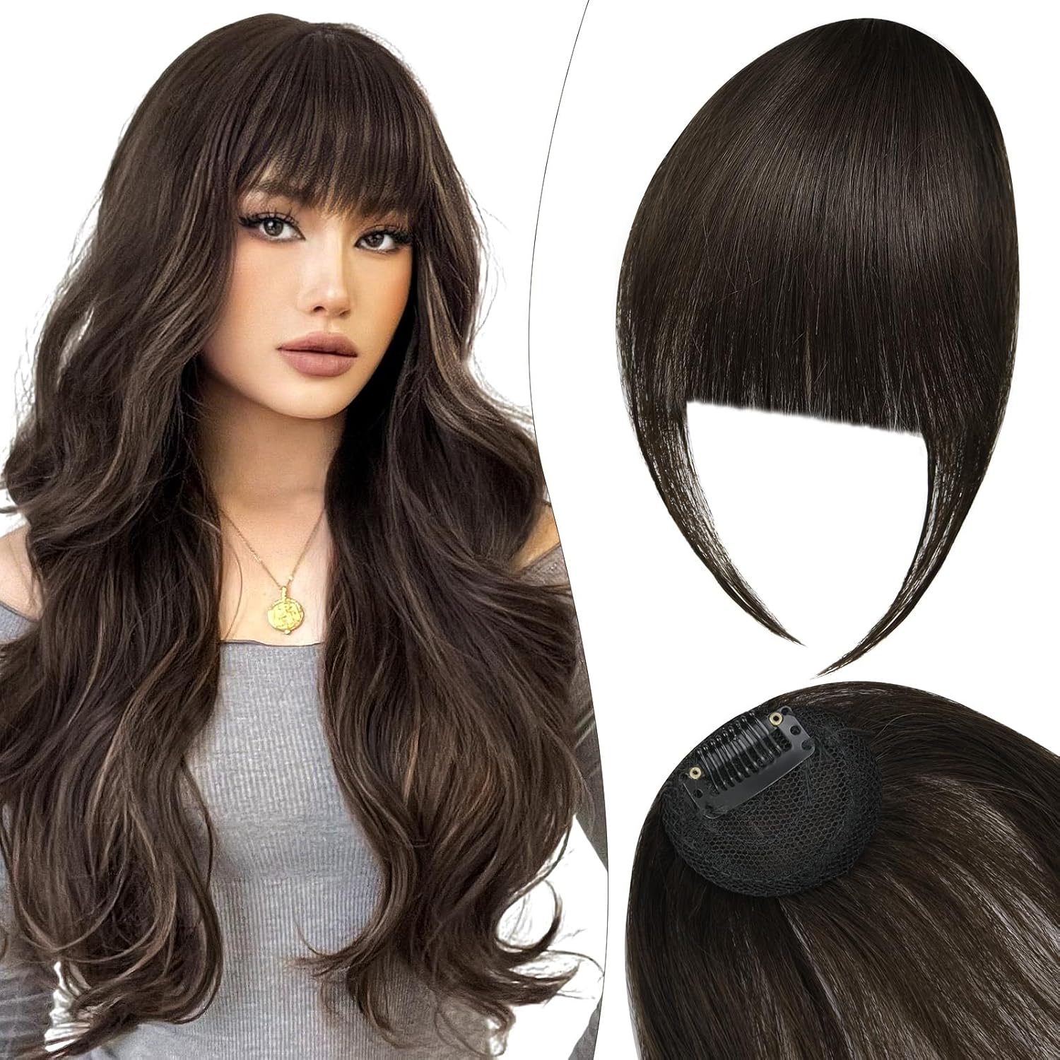 Extension Frange à Clip - air bangs - marron noir - effet naturel