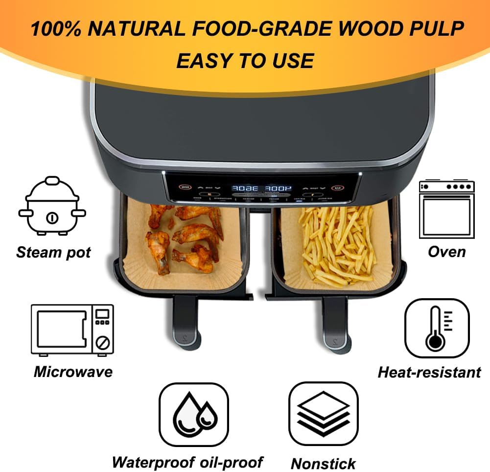 BYKITCHEN - Papier cuisson air fryer double stack XL, 9,5L, lot 120pcs, compatibles AF300EU/AF400EU/SL400EU