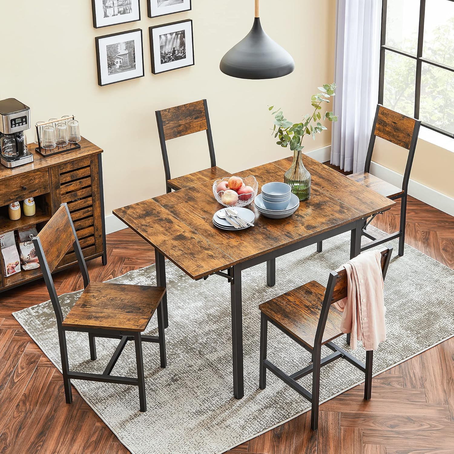 VASAGLE - Table pliante extensible 2-4 pers. - compacte, bois métal - KDT077B01