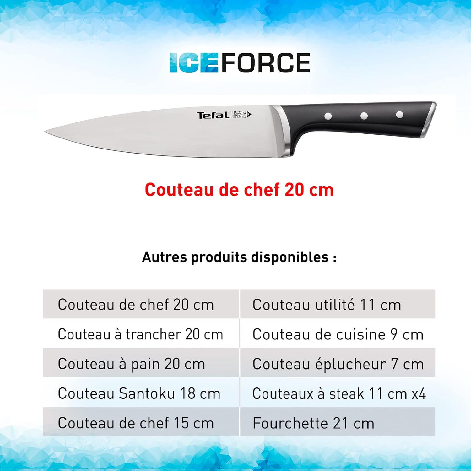Tefal - Ice Force Santoku 18,5 cm - inox allemand, coupe durable - K2320614