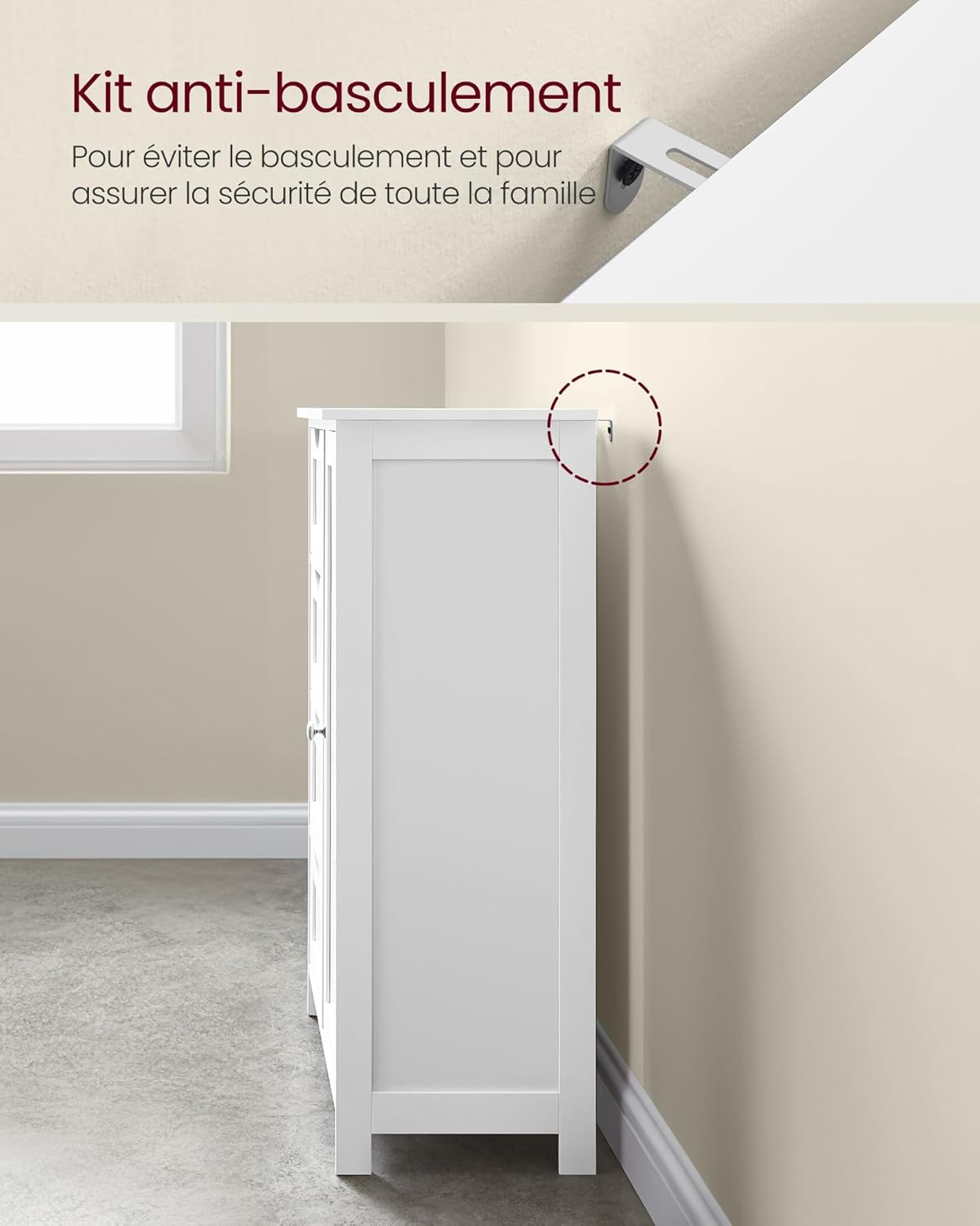VASAGLE - meuble salle de bain rangement, 35x65x90cm, 4 tiroirs, étagère réglable LHC042W01