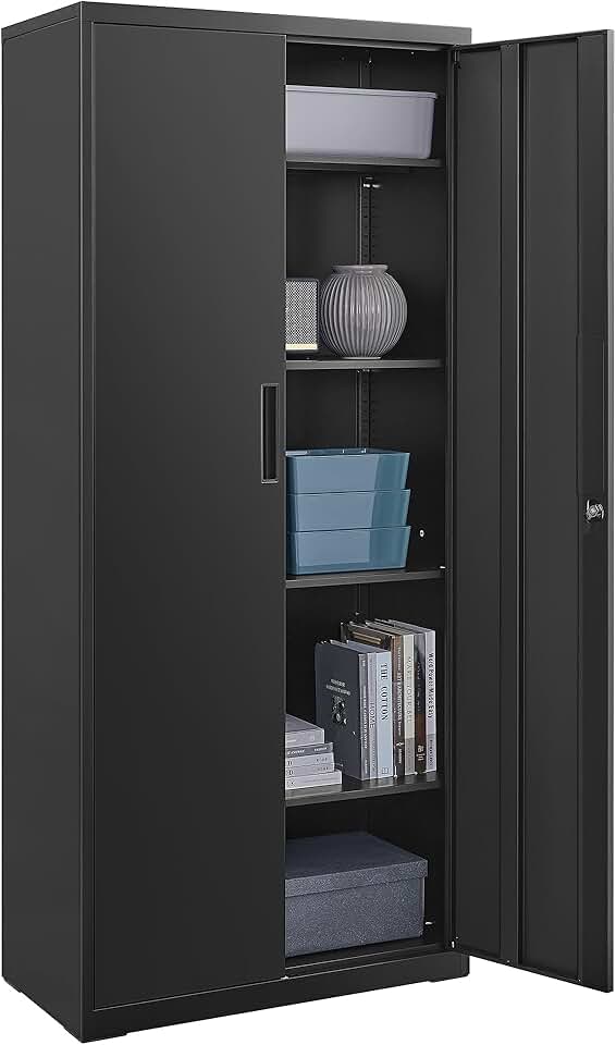 SONGMICS - meuble de rangement acier, 5 niveaux, 40x80x180cm, portes verrouillables, OMC015B01