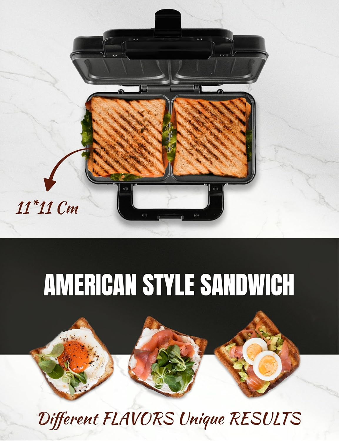 Bestron - appareil croque monsieur XL - noir - 2 sandwiches, température auto