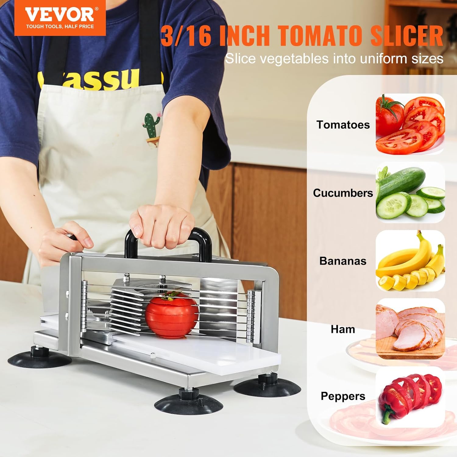 VEVOR - Coupe-tomates commerciale - 4,8 mm - inox robuste, pieds antidérapants