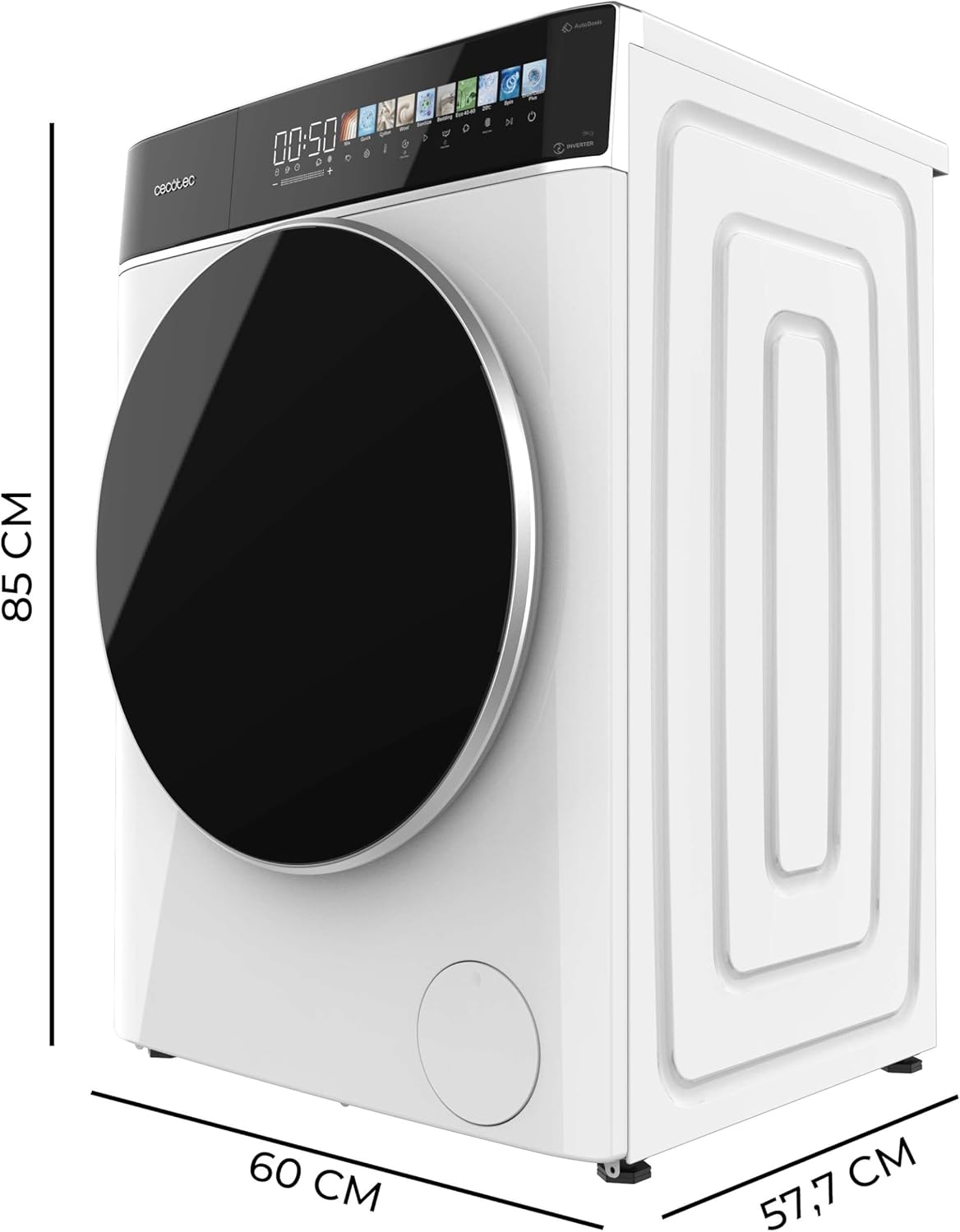 Cecotec - Bolero DressCode 9900 - 9kg, 1400rpm, 16 programmes, écran couleur, moteur inverter, SteamMax, A