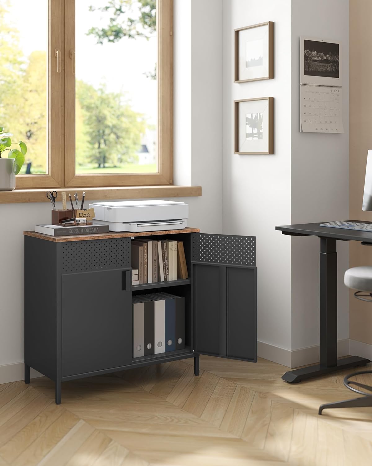 SONGMICS - Buffet double porte acier 40x80x76cm, magnétique, LSC102B01