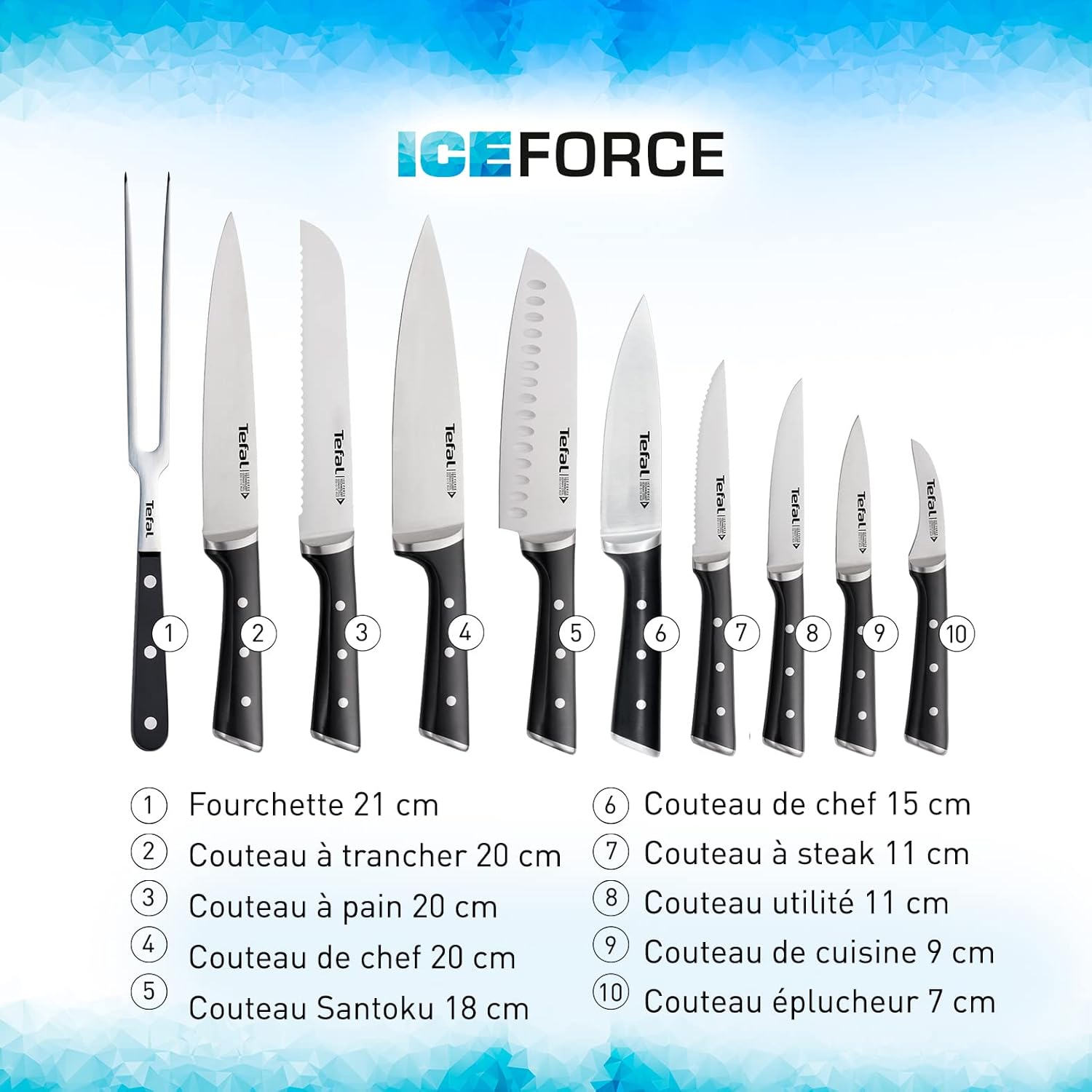 Tefal - Ice Force Santoku 18,5 cm - inox allemand, coupe durable - K2320614