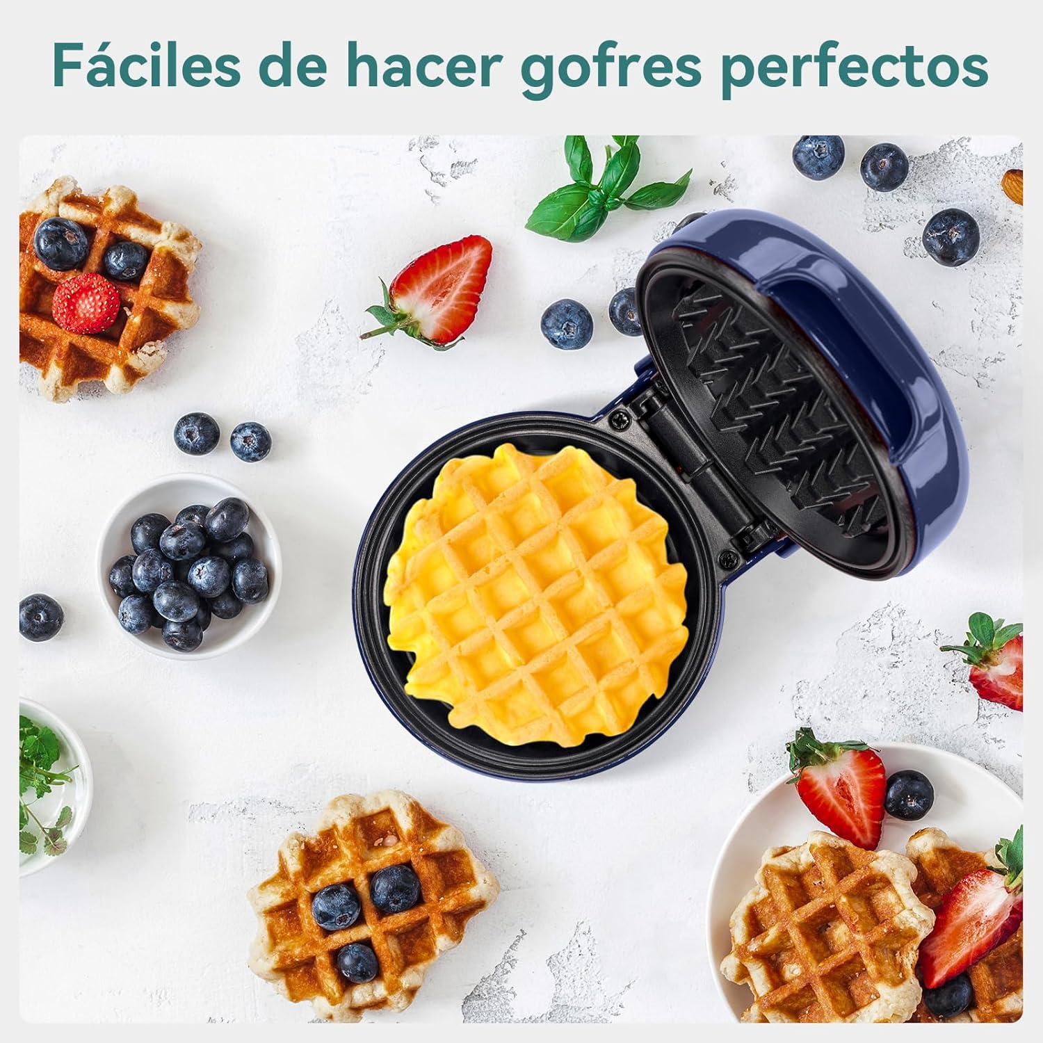 SNAILAR – Mini gaufrier compact, 550W, bleu, design mignon