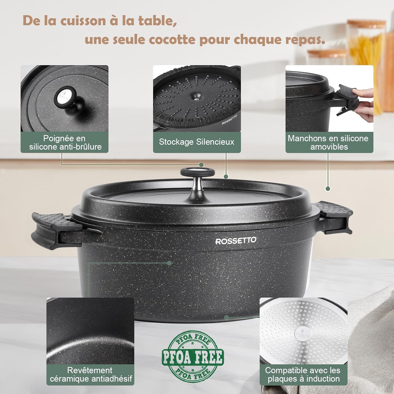 ROSSETTO - Cocotte ovale fonte d’aluminium 31cm 6,3L - antiadhérent, induction, four 230℃
