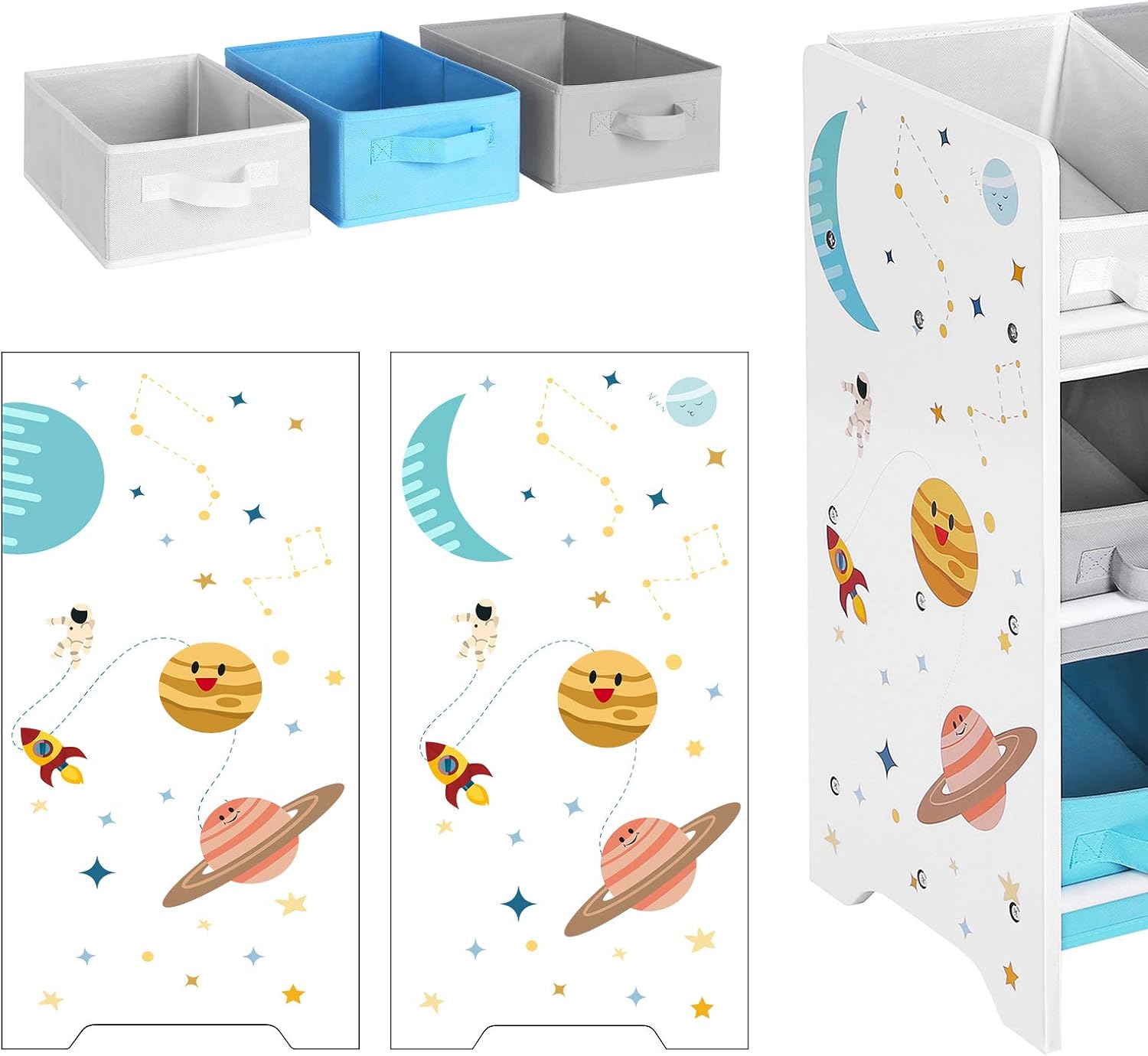 SONGMICS - étagère rangement enfant, 62,5x29,5x60cm, 9 boîtes amovibles, motif espace GKR33WT