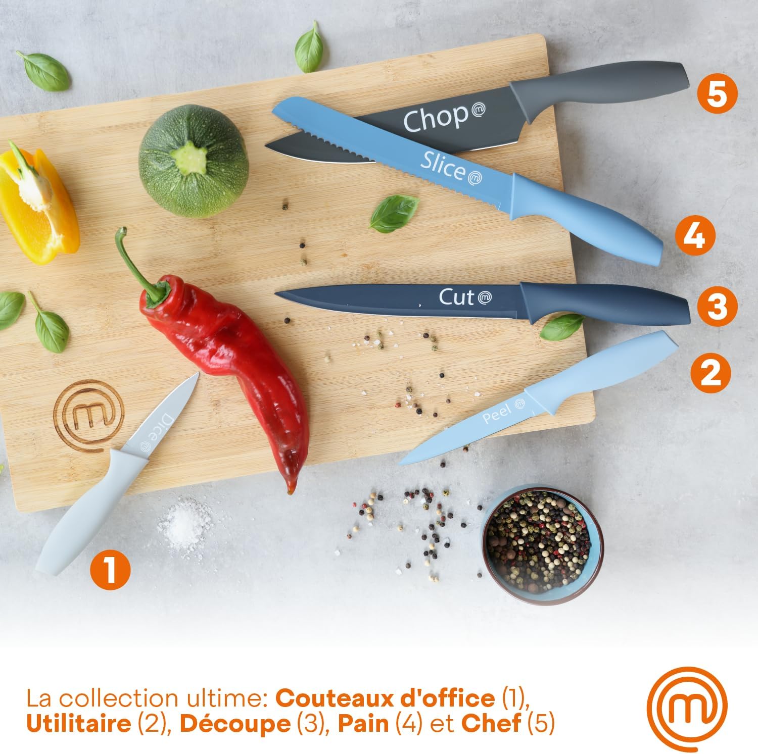 MasterChef - Cuisine Azure - set 5 pièces inox, poignées confortables, antirouille
