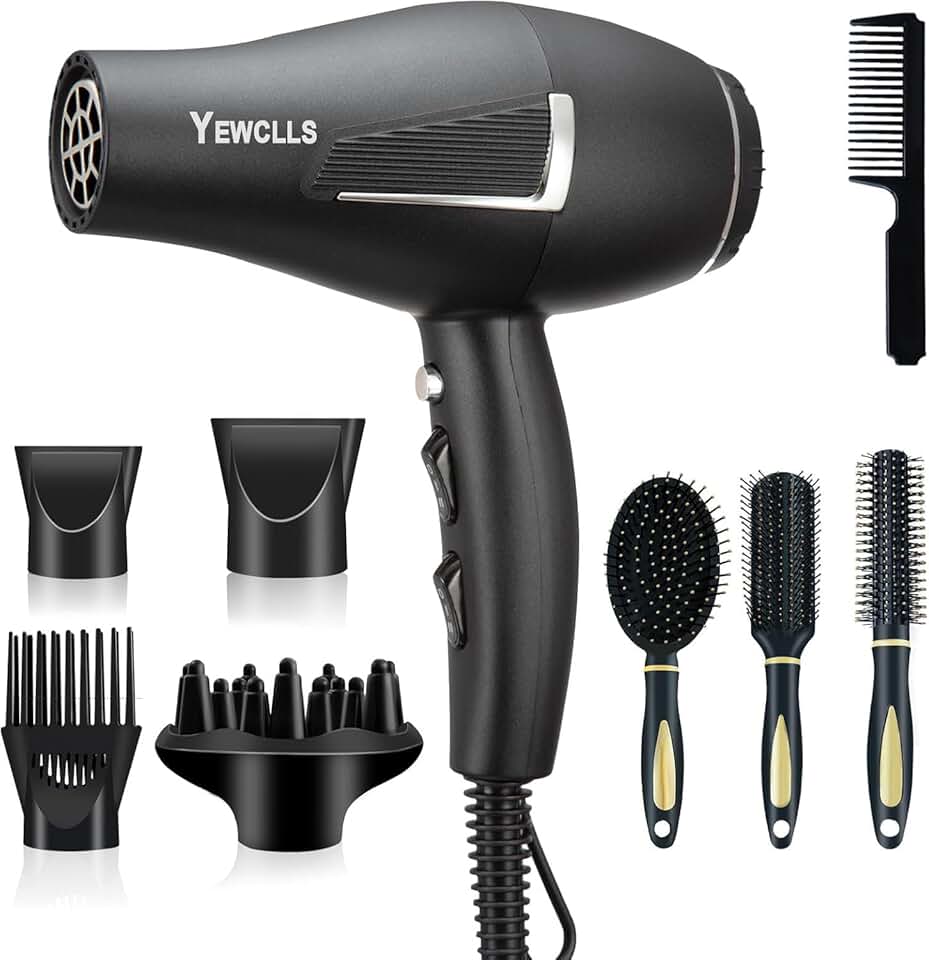 Sèche-cheveux ionique - 2100W - 2 concentrateurs, 4 peignes, diffuseur, bouton froid, Séchage rapide