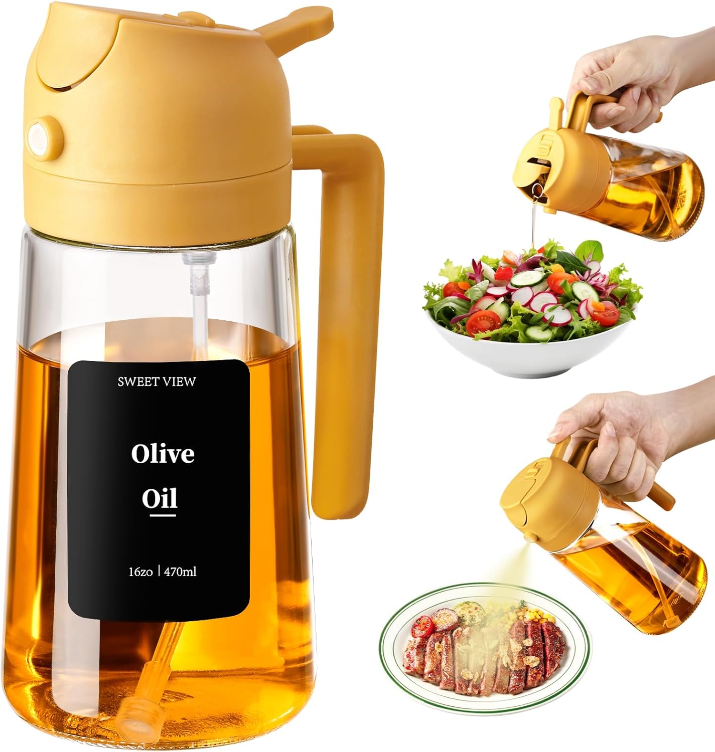 Spray huile cuisine - 470ml - olive, distributeur, jaune