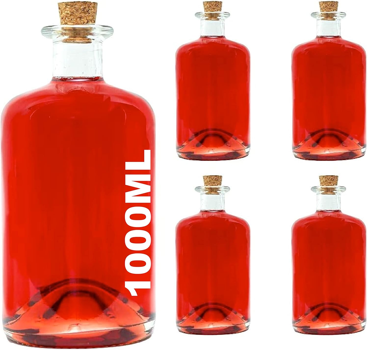 Bouteilles en verre - lot de 4 - 1000 ml - formats variés, usage pharmacie