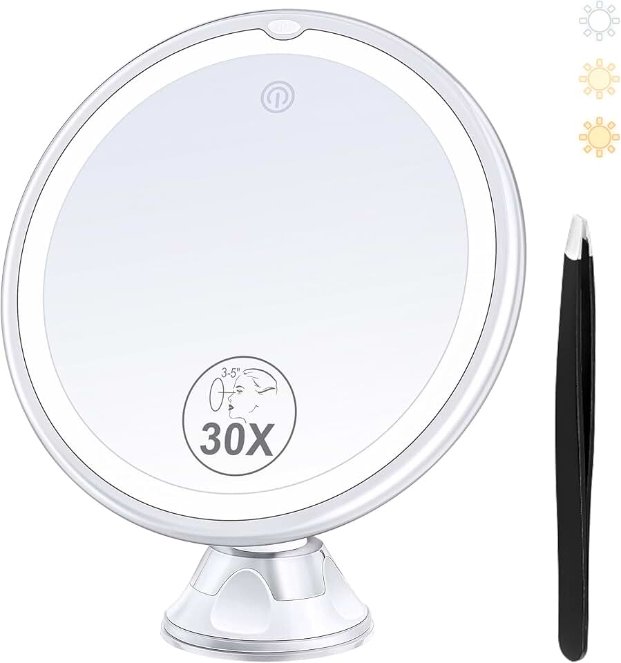 MIYADIVA - miroir lumineux série 30X - 20cm - grossissant, lumineux, ventouse