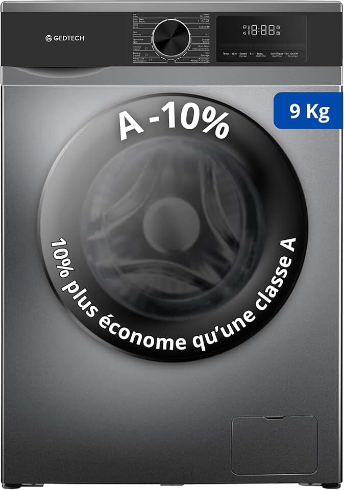 GEDTECH - lave-linge frontal 9kg, 1400 trs/min, eco, rapide, GLL91400DG