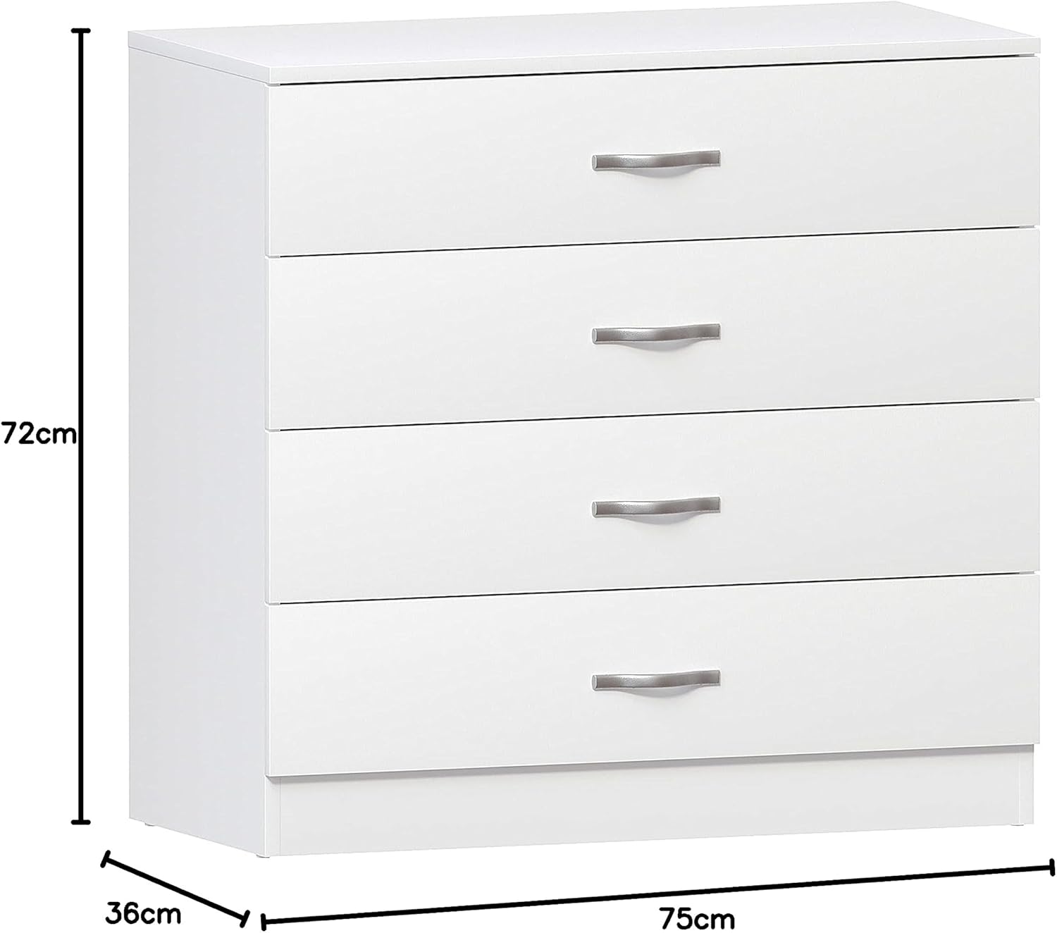 Vida Designs - commode 4 tiroirs - blanche - poignées métal, anti-déformation