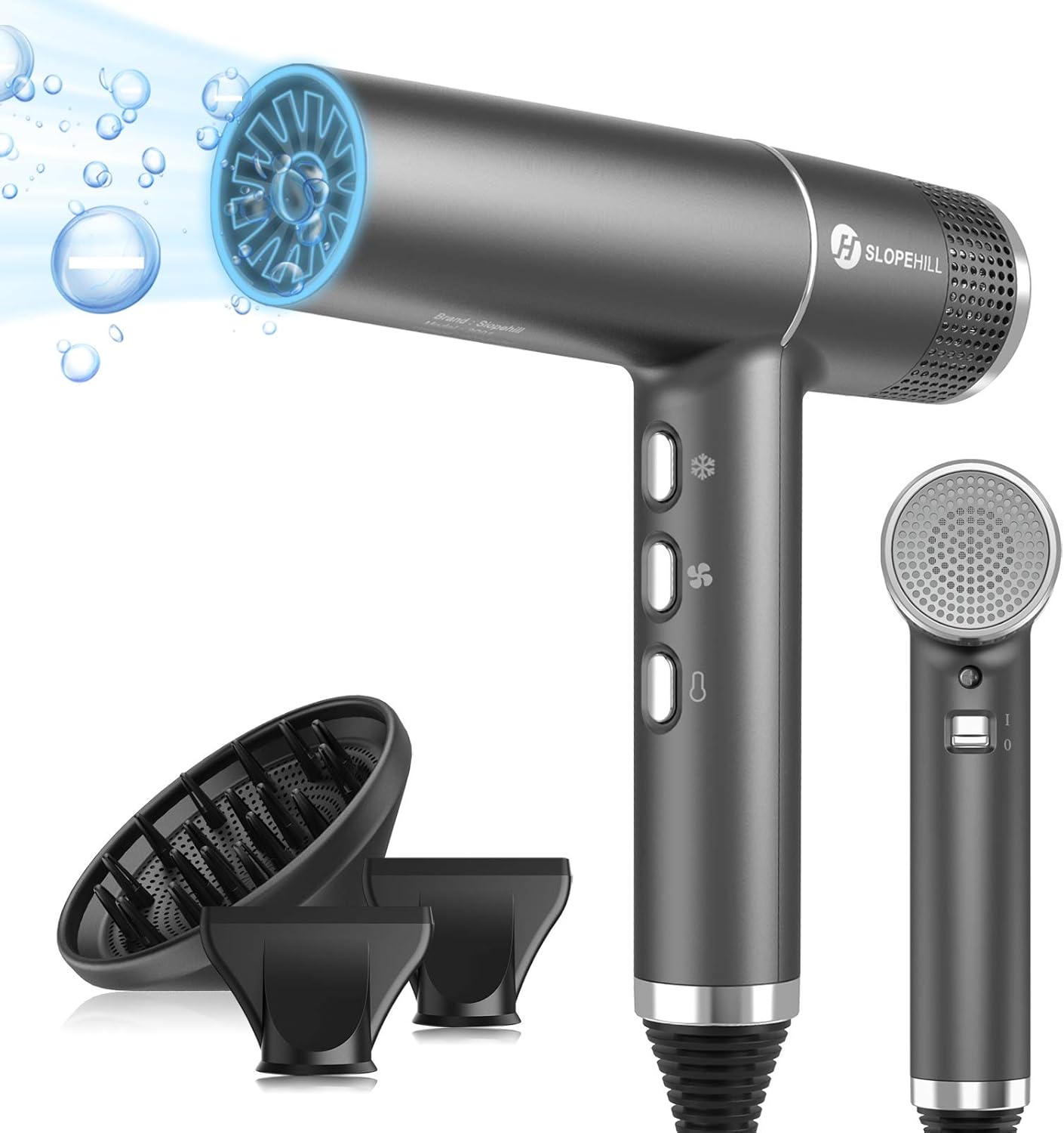 Slopehill - Sèche-cheveux Pro - 268g, 2000W - moteur sans balais, micro-filtre, Oxy Active, LED