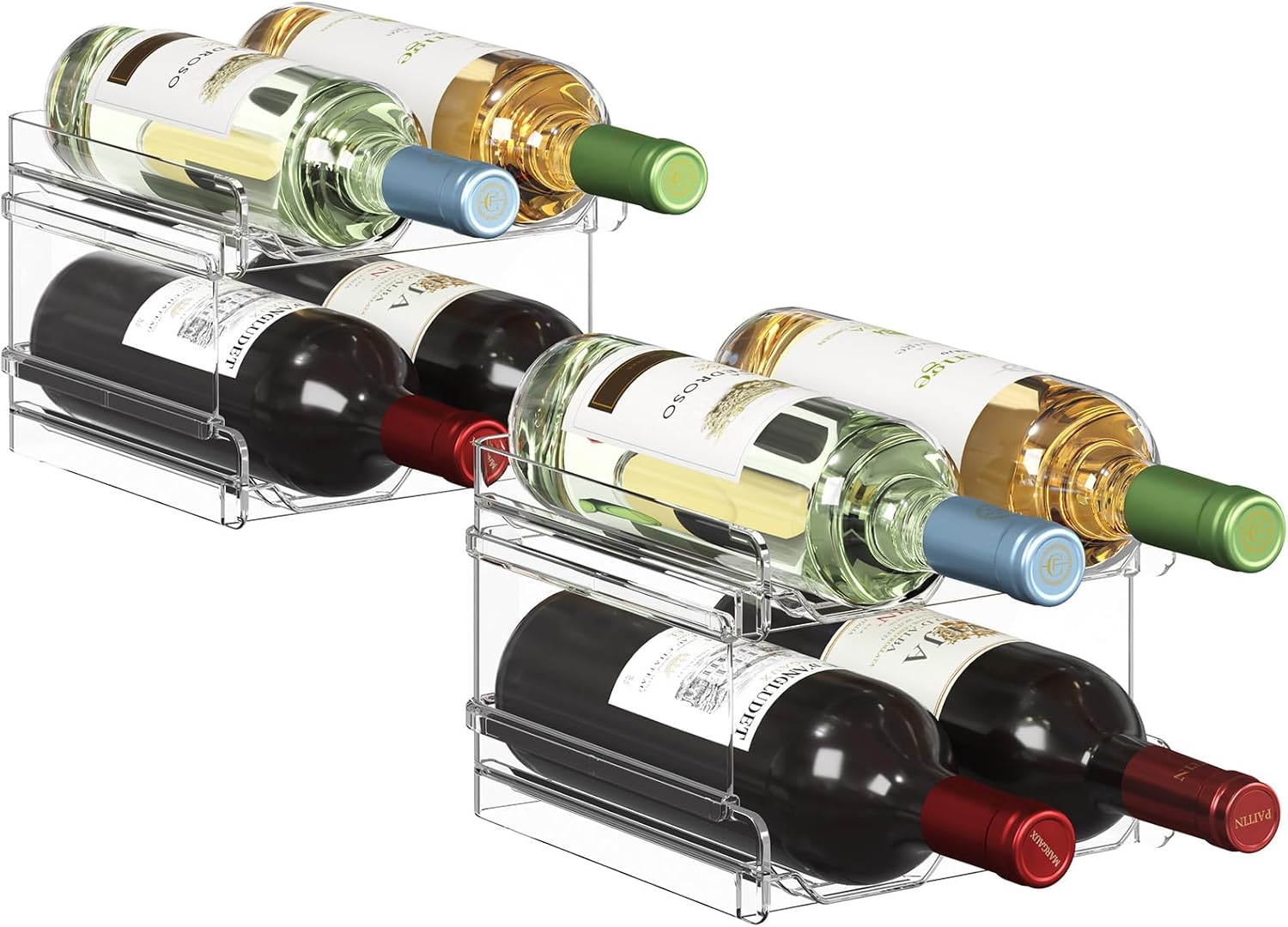 Lifewit - casier à vin empilable - lot de 2, 8 bouteilles, plastique transparent
